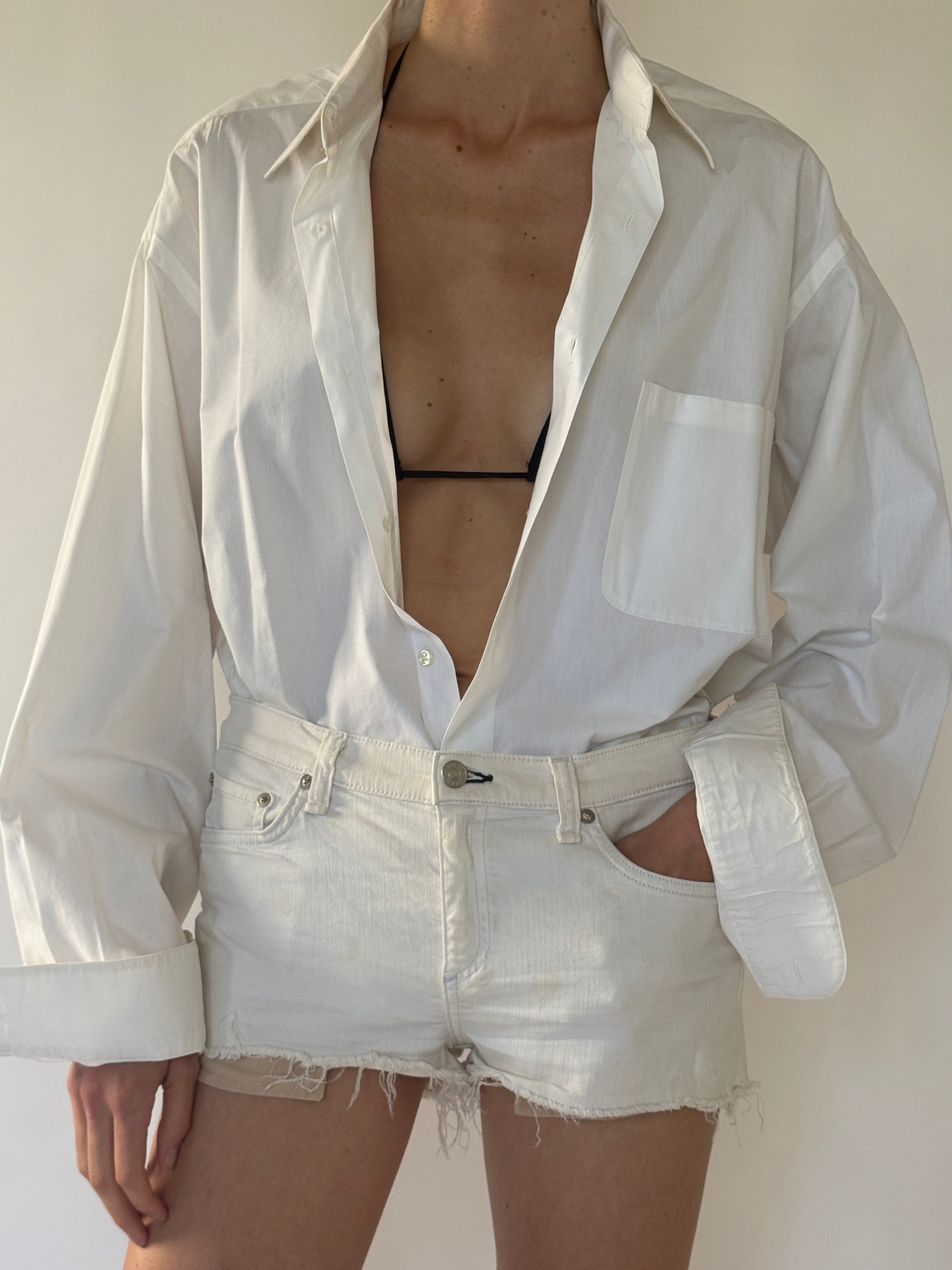 Vintage Oversized Button-Up Shirt White 7929