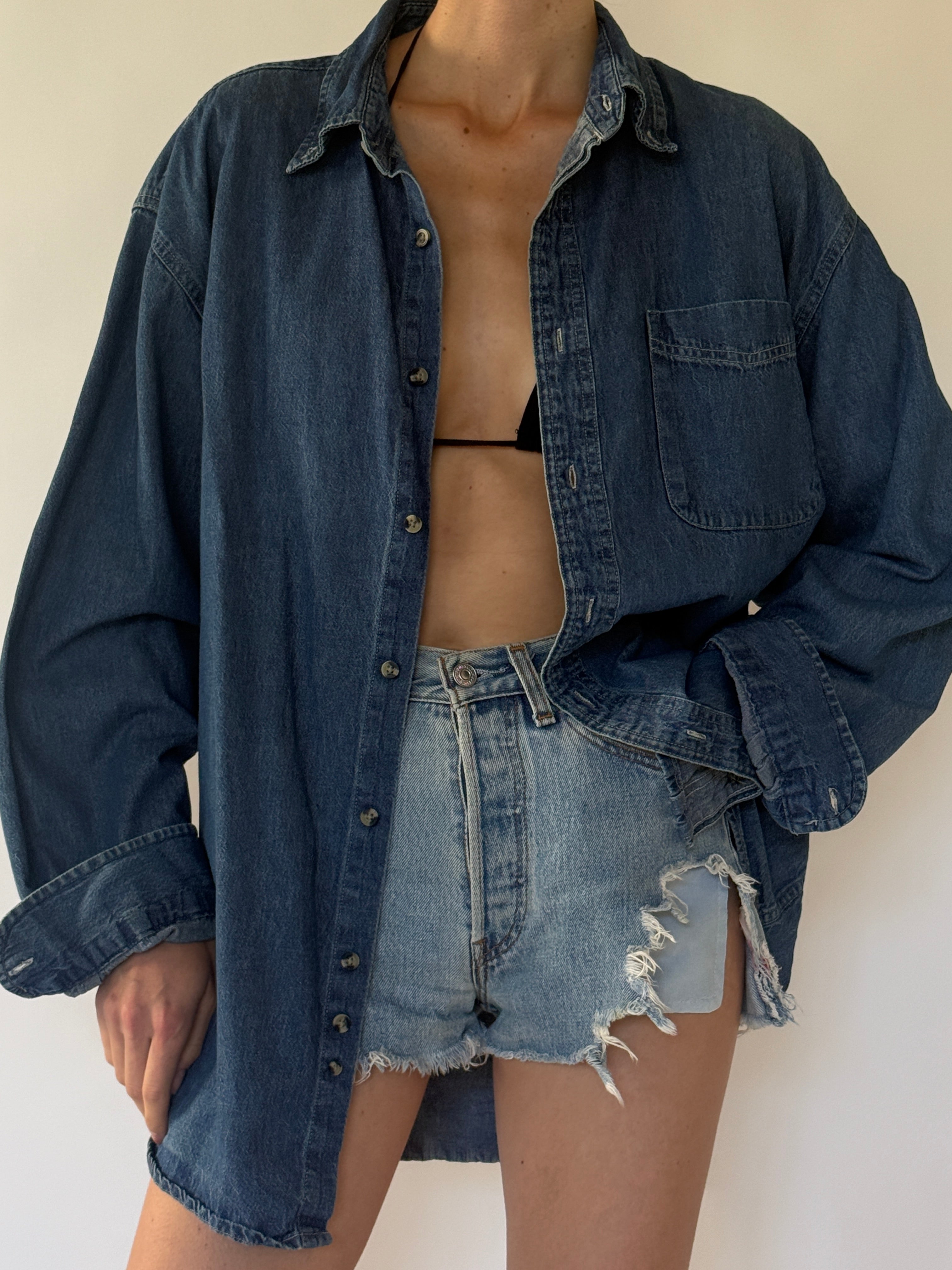 Vintage faded denim fabric close-up