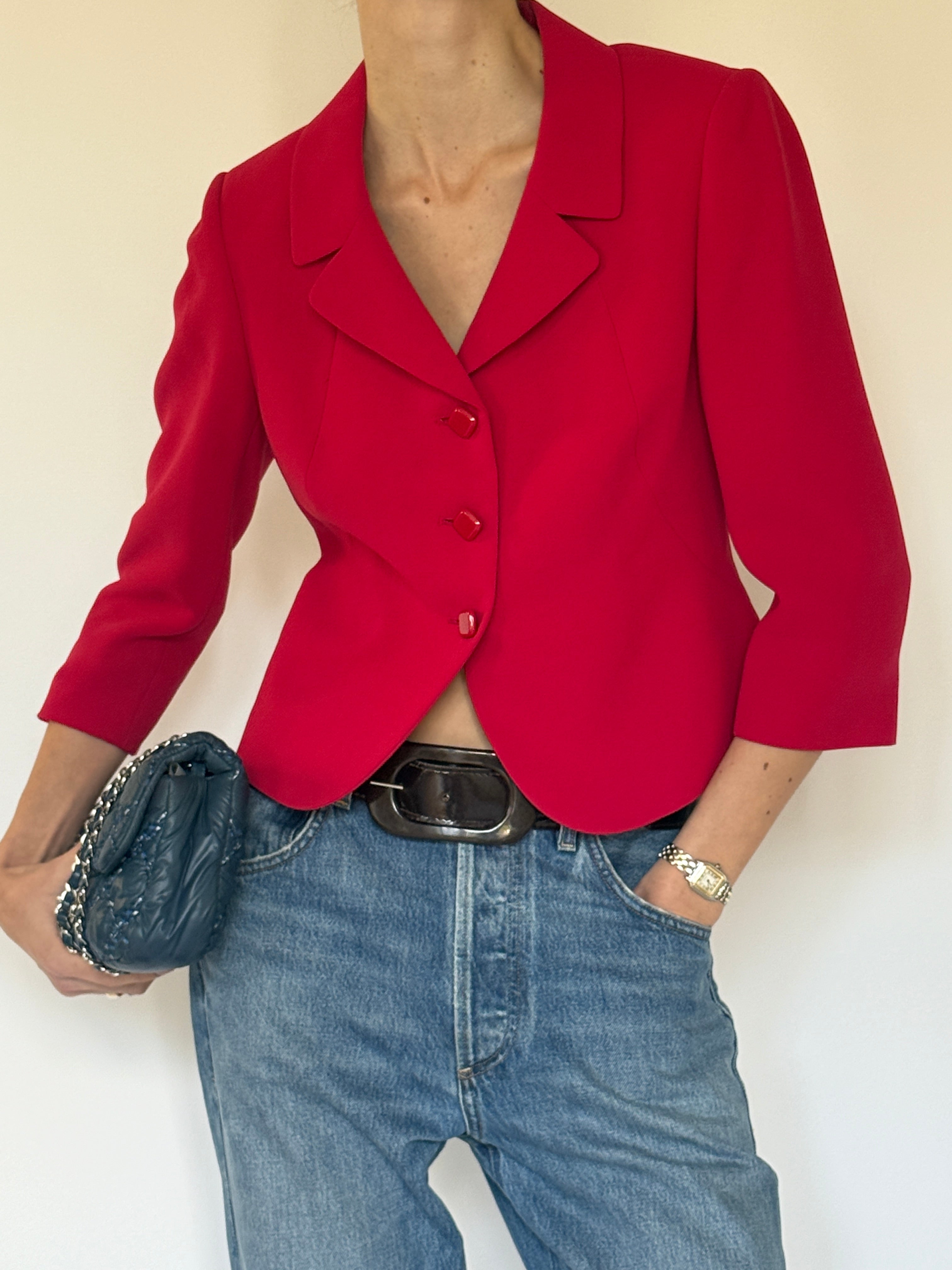 Vintage red blazer close-up of tonal buttons