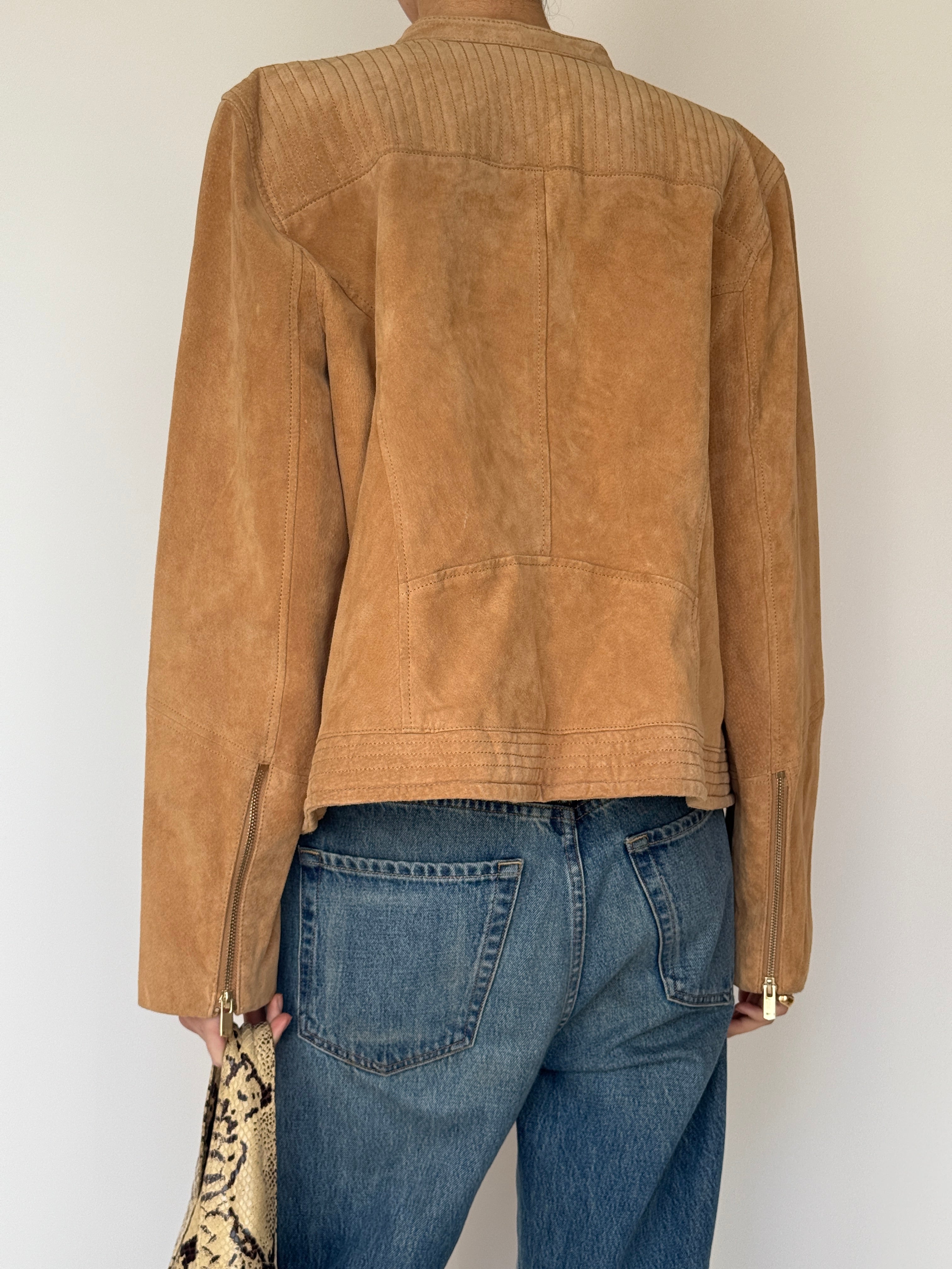 Vintage Suede Moto Jacket Tan 7040