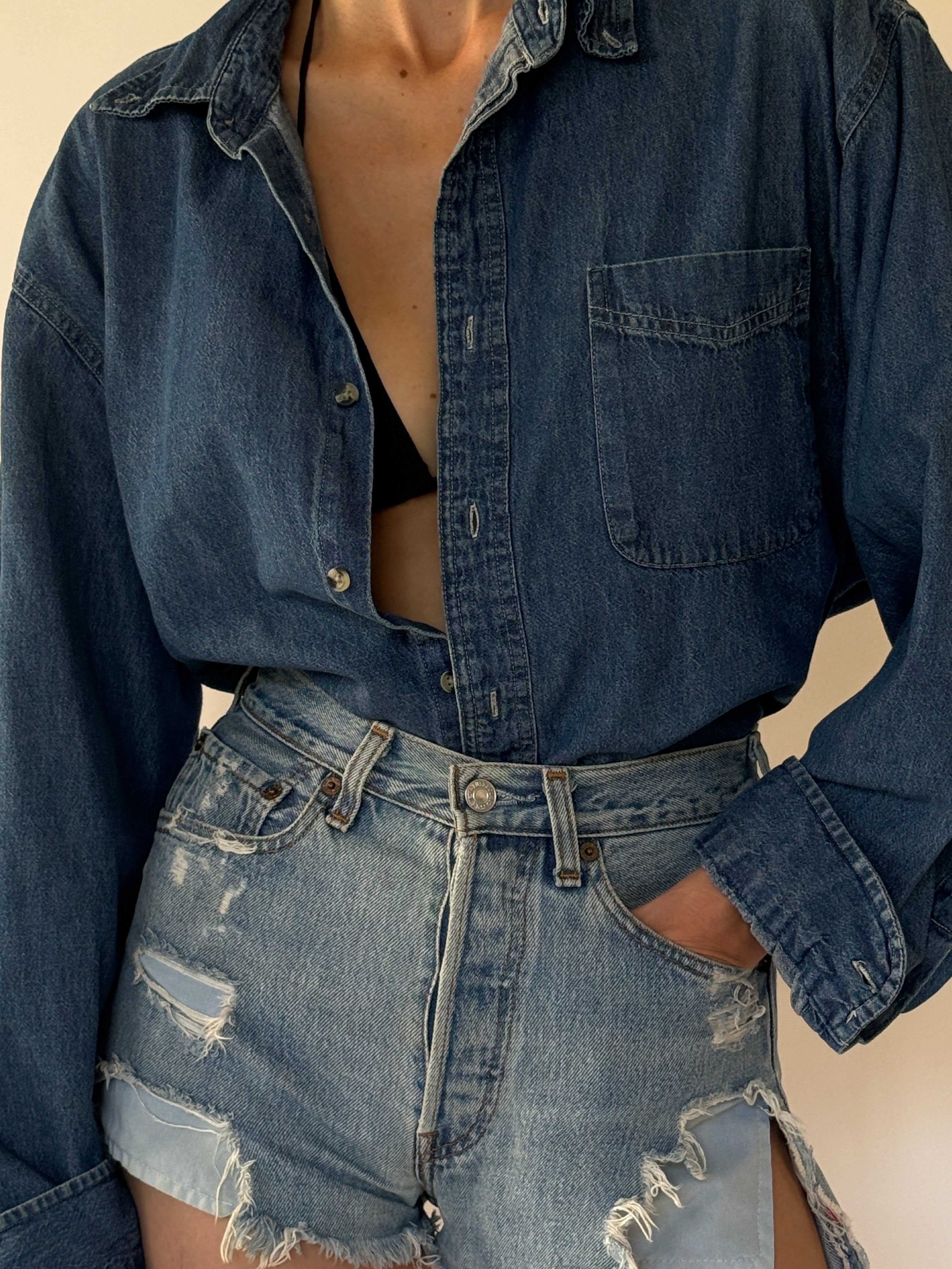 Vintage faded denim fabric close-up