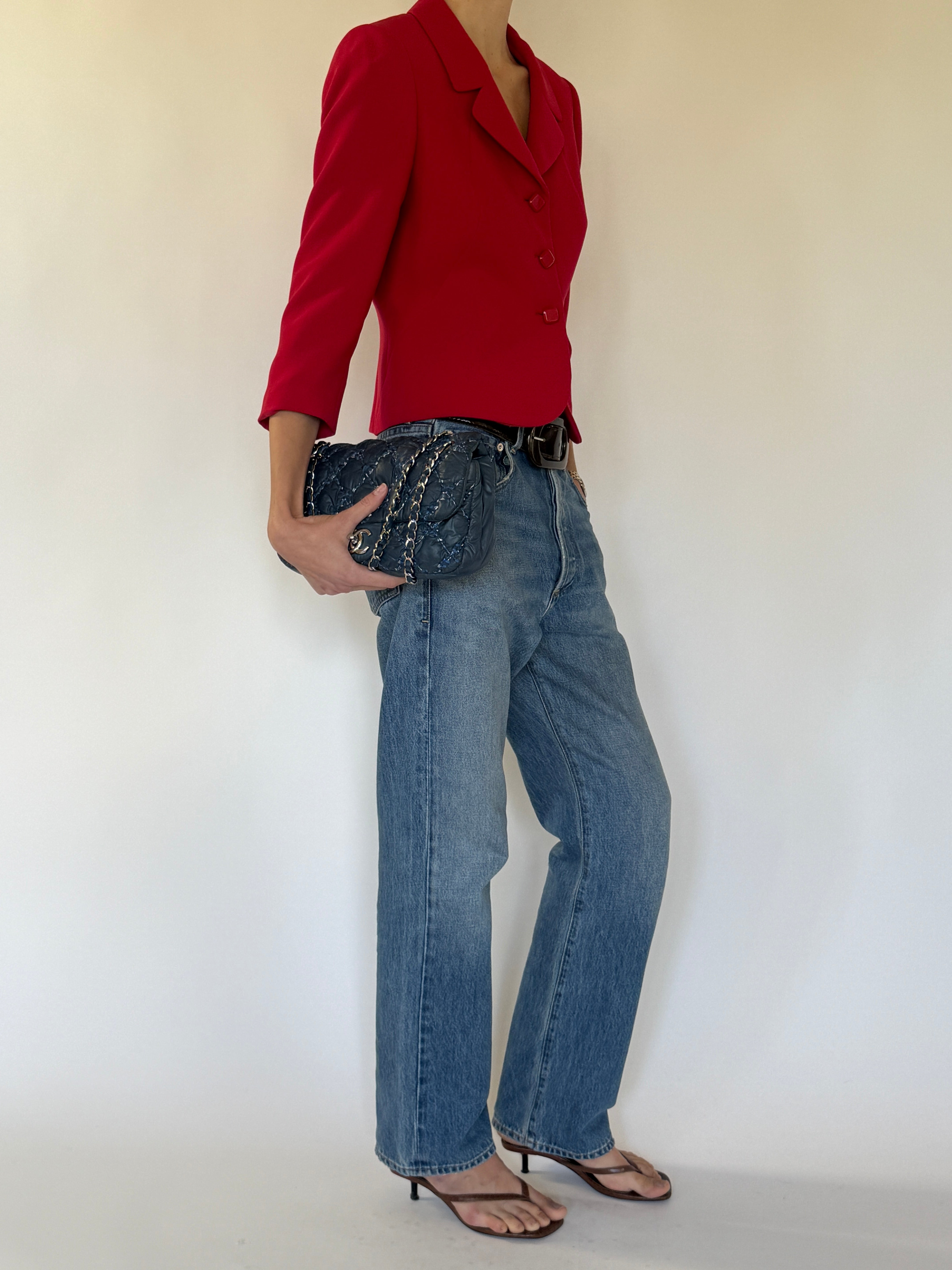 Vintage fitted red blazer side angle