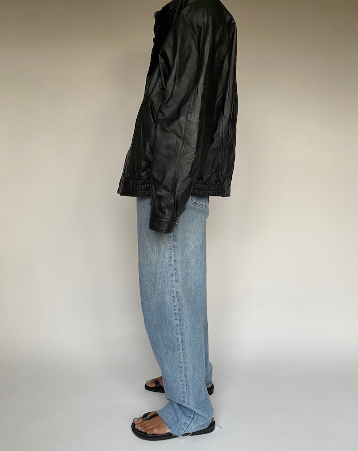 VINTAGE BLACK OVERSIZED BOXY LEATHER JACKET 2601