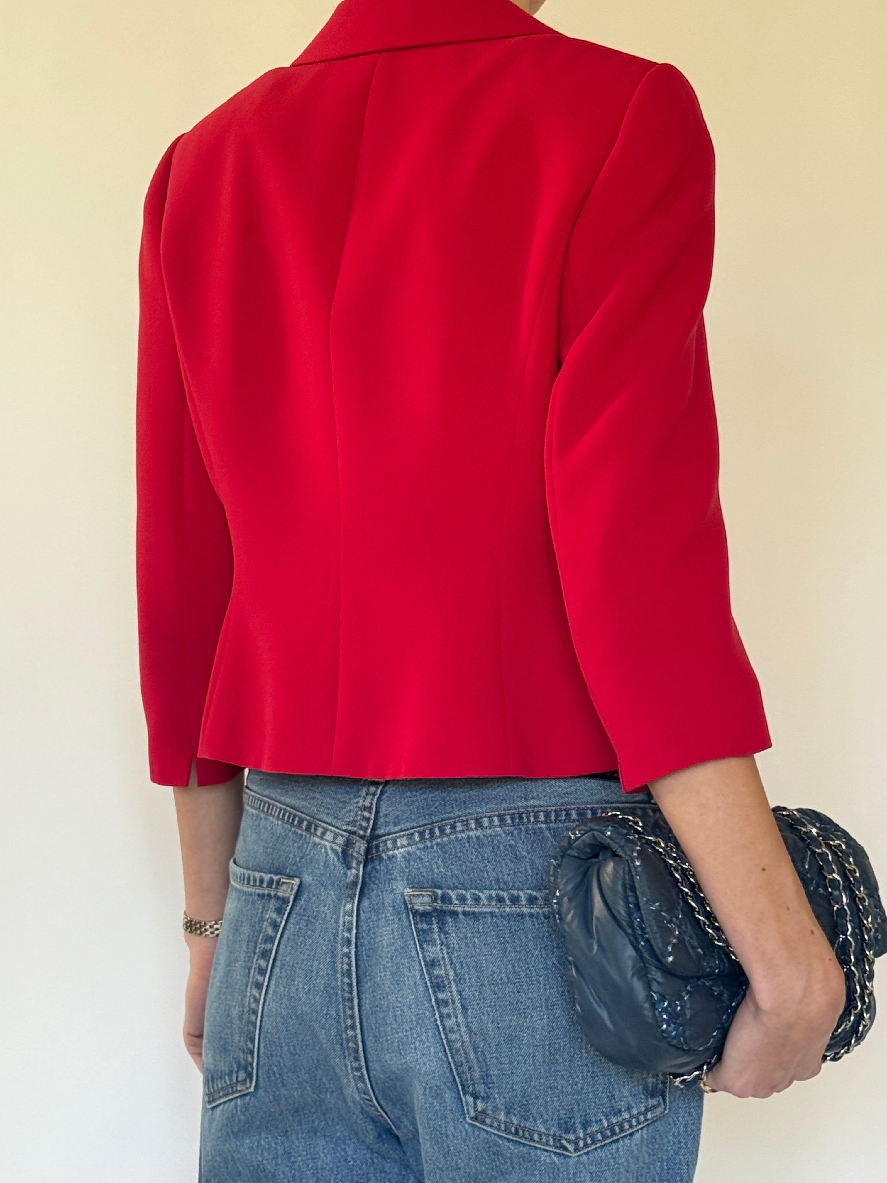 Vintage cropped red blazer back view