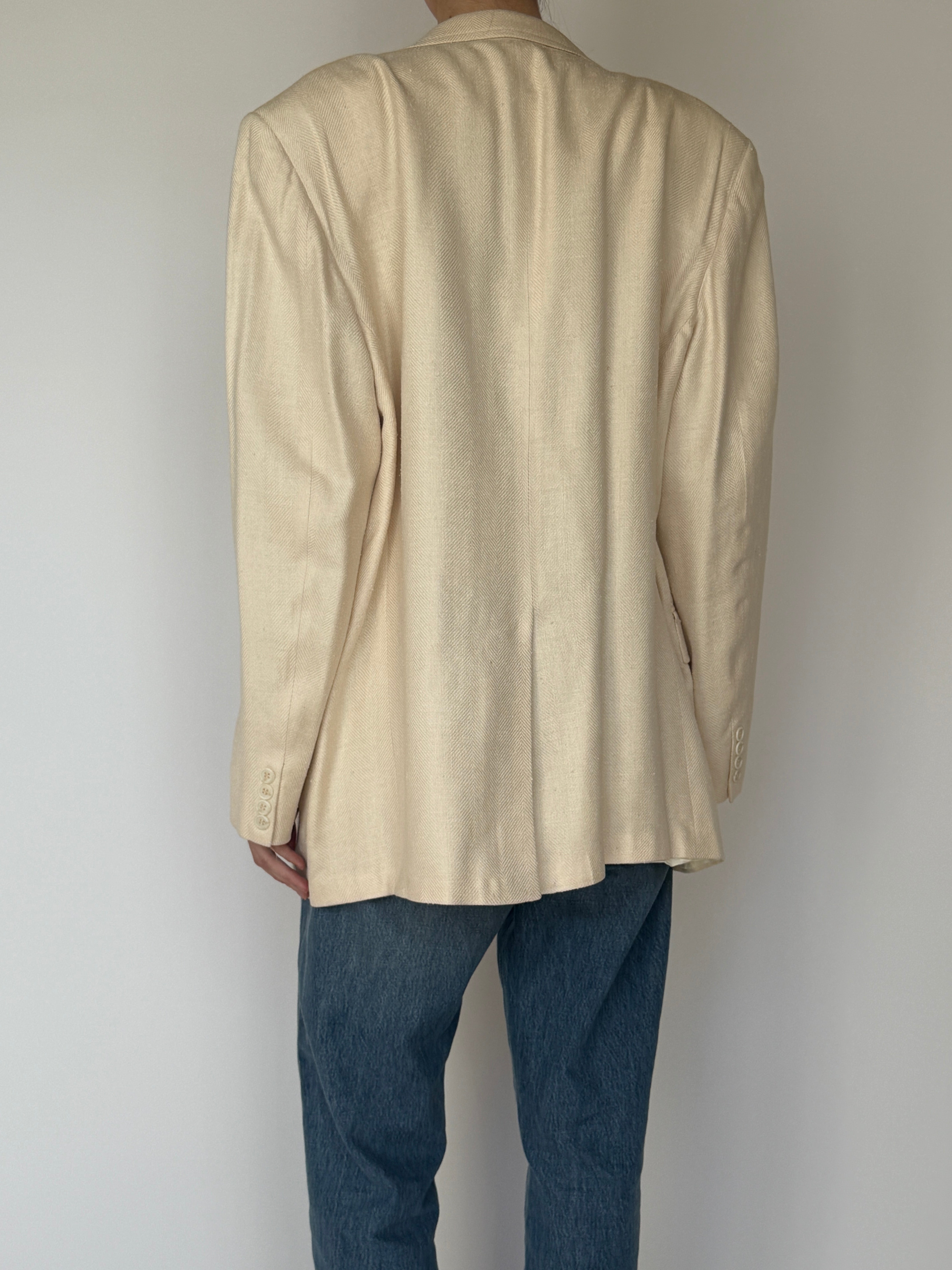 Vintage Oversized Single-Breasted Blazer Cream 7041