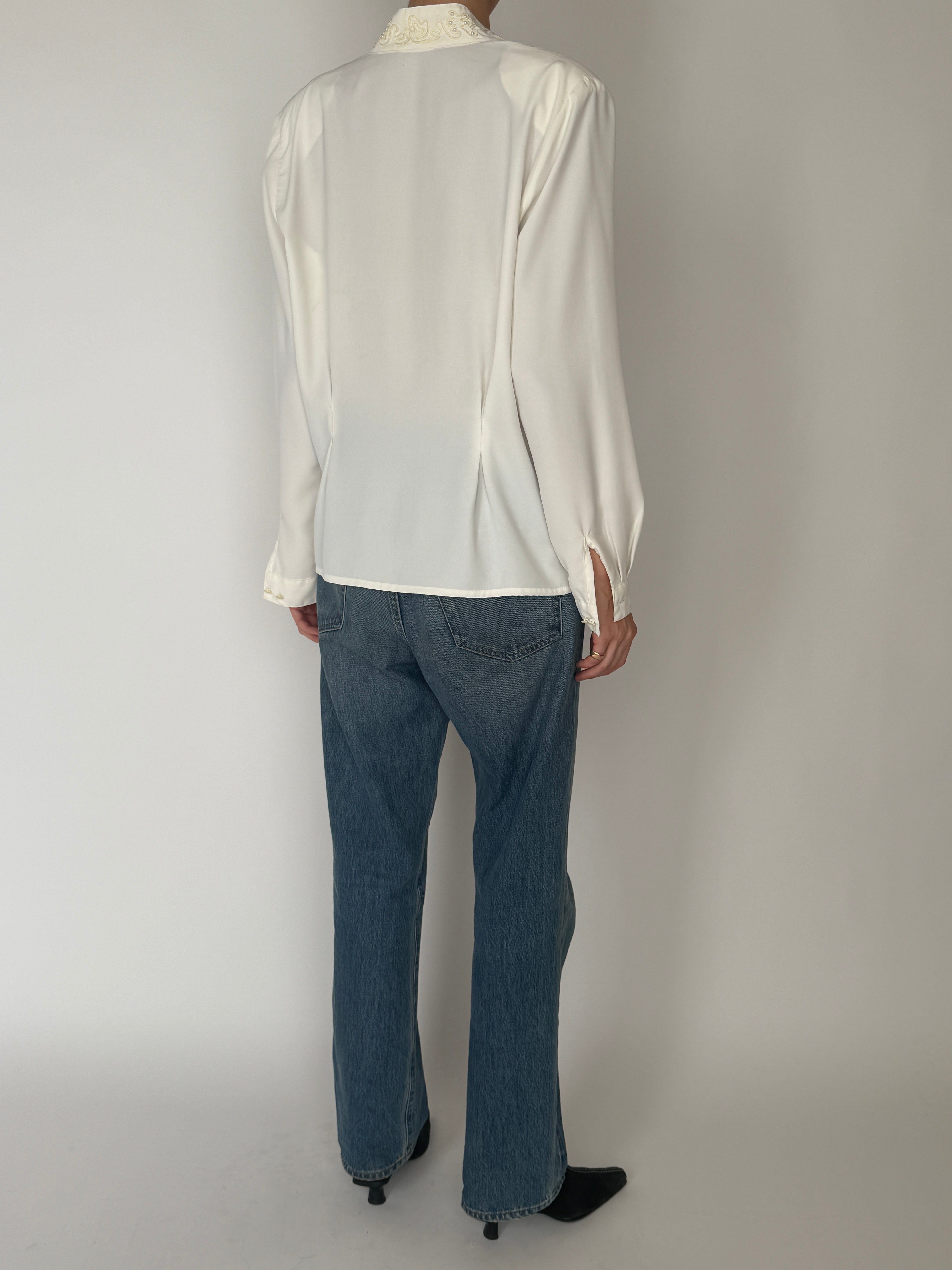 Vintage ivory embroidered blouse back view