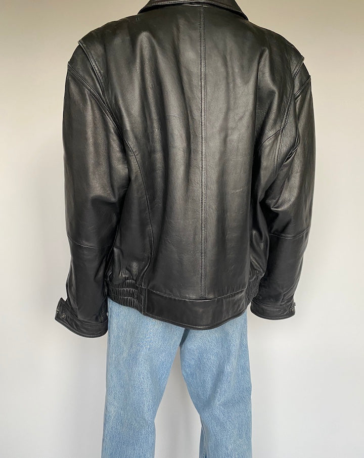 VINTAGE OVERSIZED BLACK LEATHER JACKET 2603