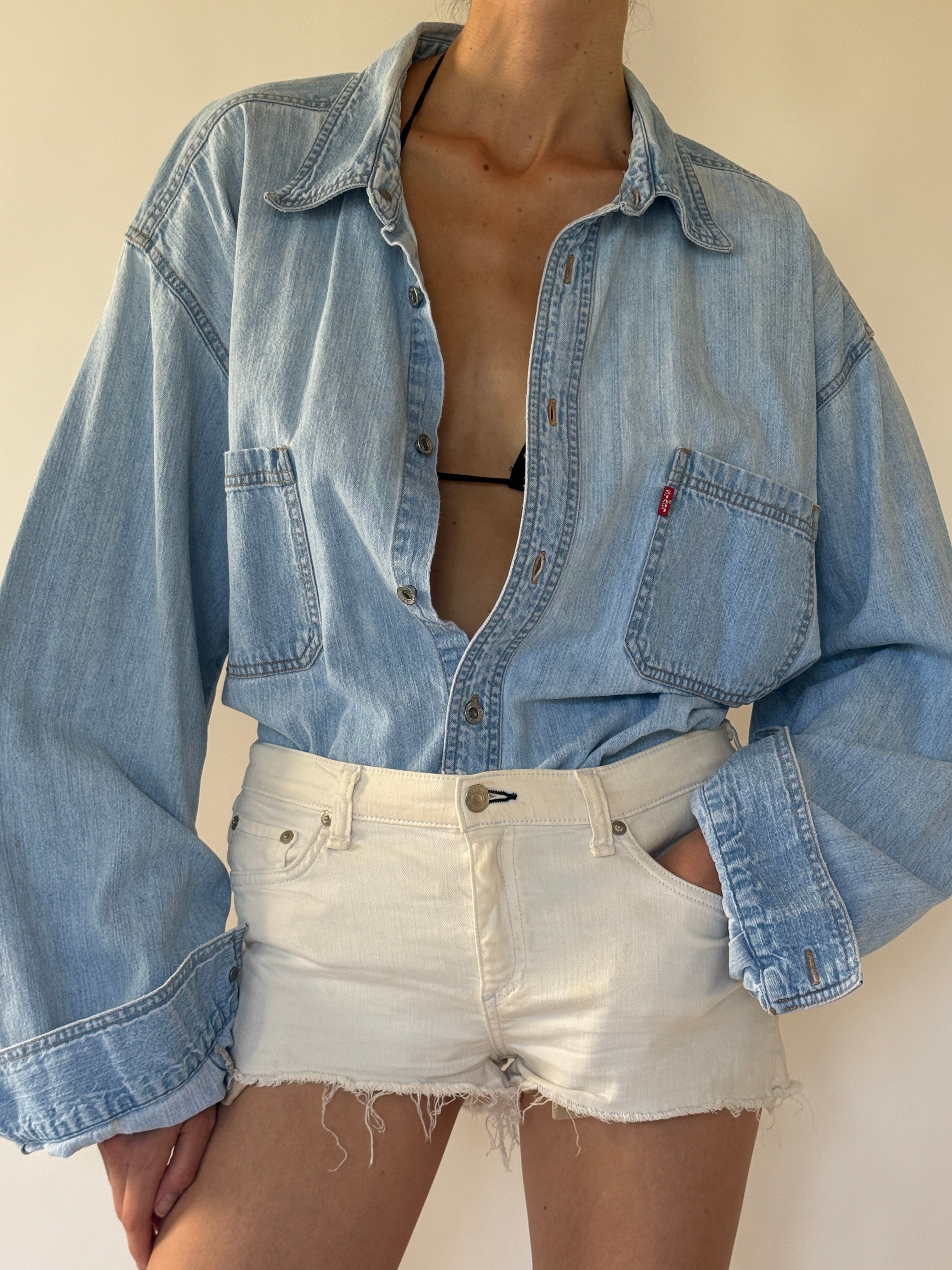 Vintage Levi's light wash denim shirt front view