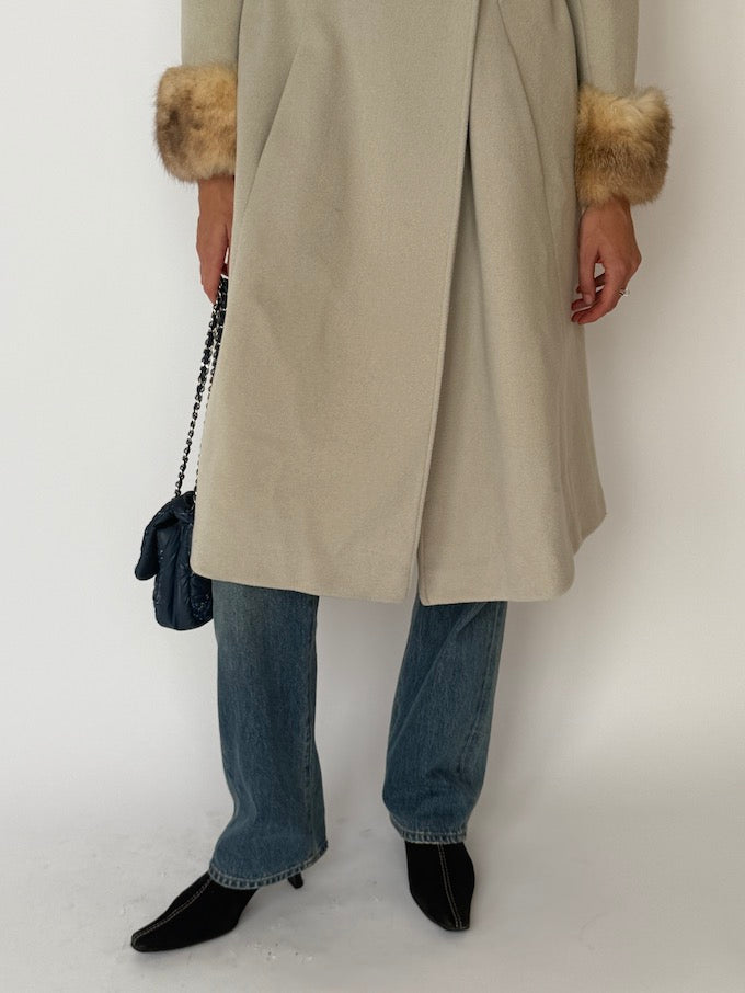 Vintage Wool Coat with Fur Collar & Cuffs 6482