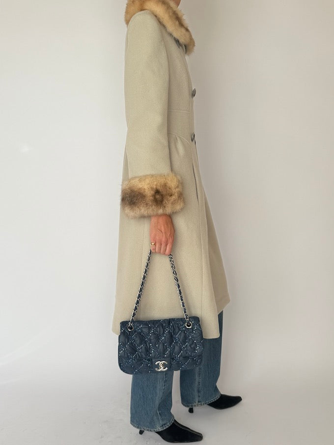 Vintage Wool Coat with Fur Collar & Cuffs 6482