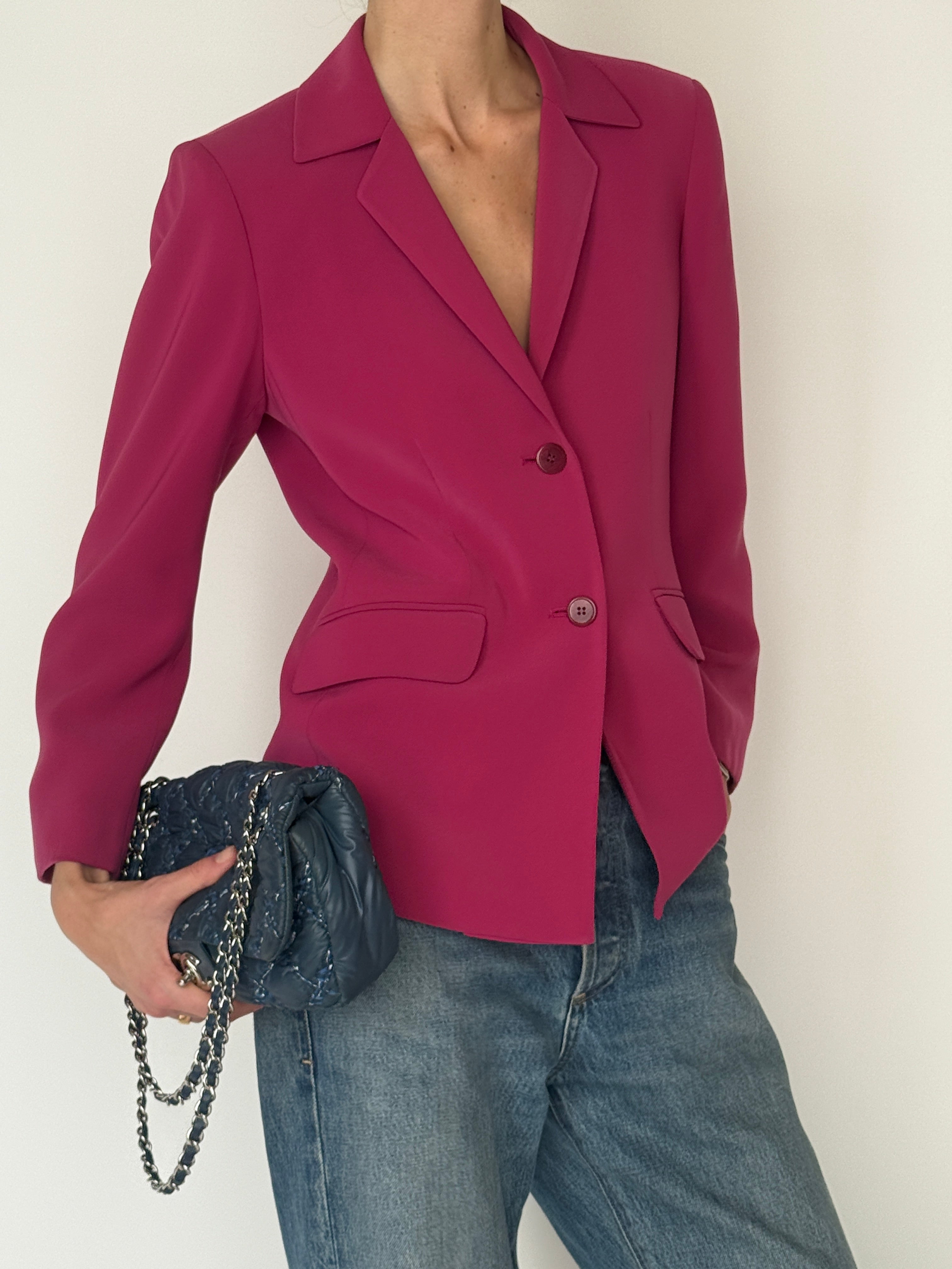 Vintage structured pink blazer side view
