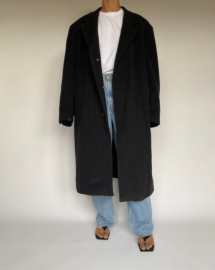 VINTAGE OVERSIZED LONG WOOL BLENDED COAT 2607