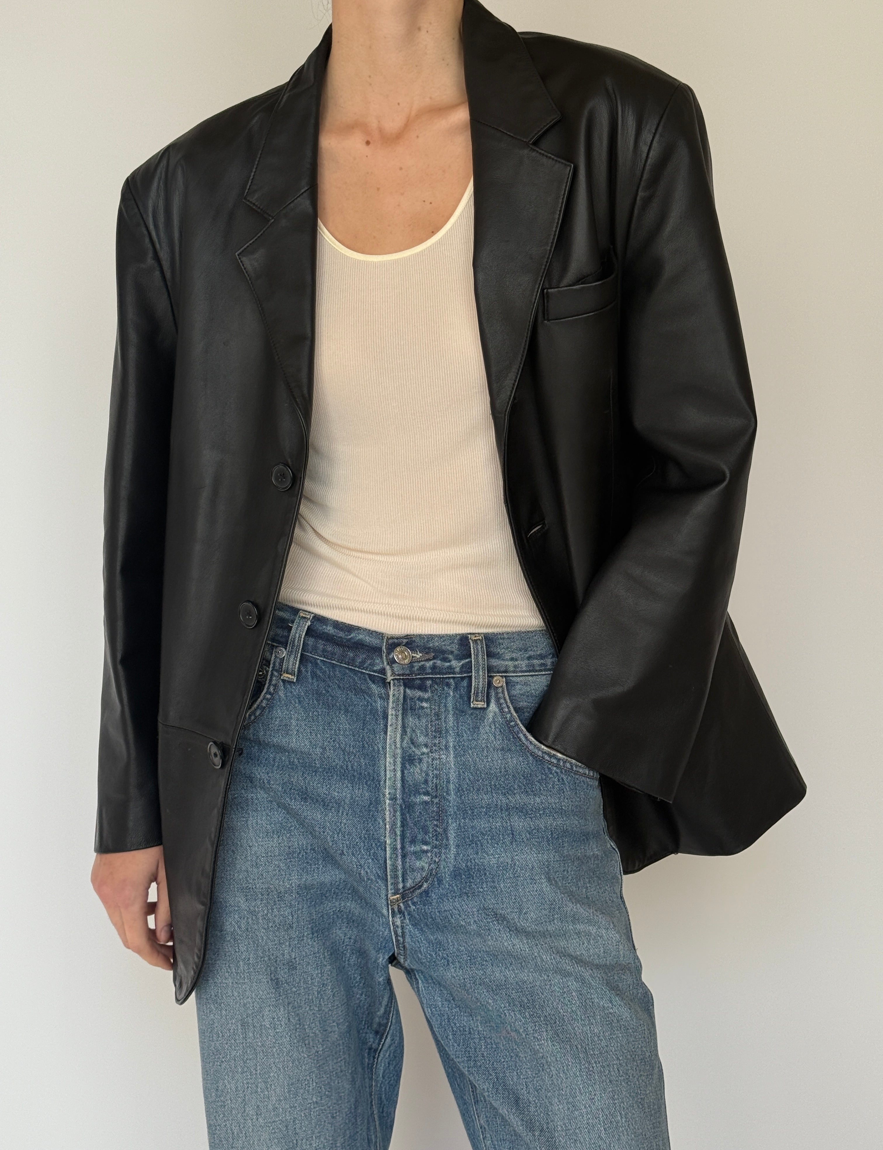 Vintage Leather Blazer Black 7044