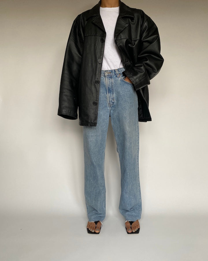 VINTAGE BLACK OVERSIZED LEATHER JACKET 2609