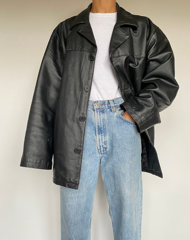 VINTAGE BLACK OVERSIZED LEATHER JACKET 2609