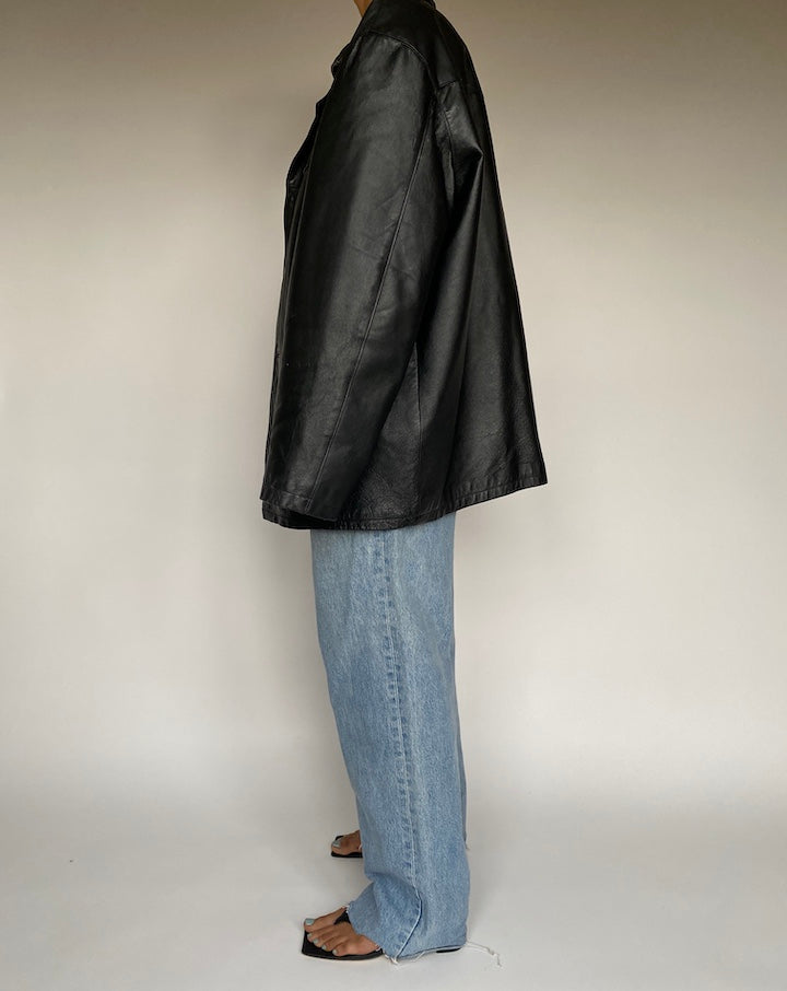 VINTAGE BLACK OVERSIZED LEATHER JACKET 2609