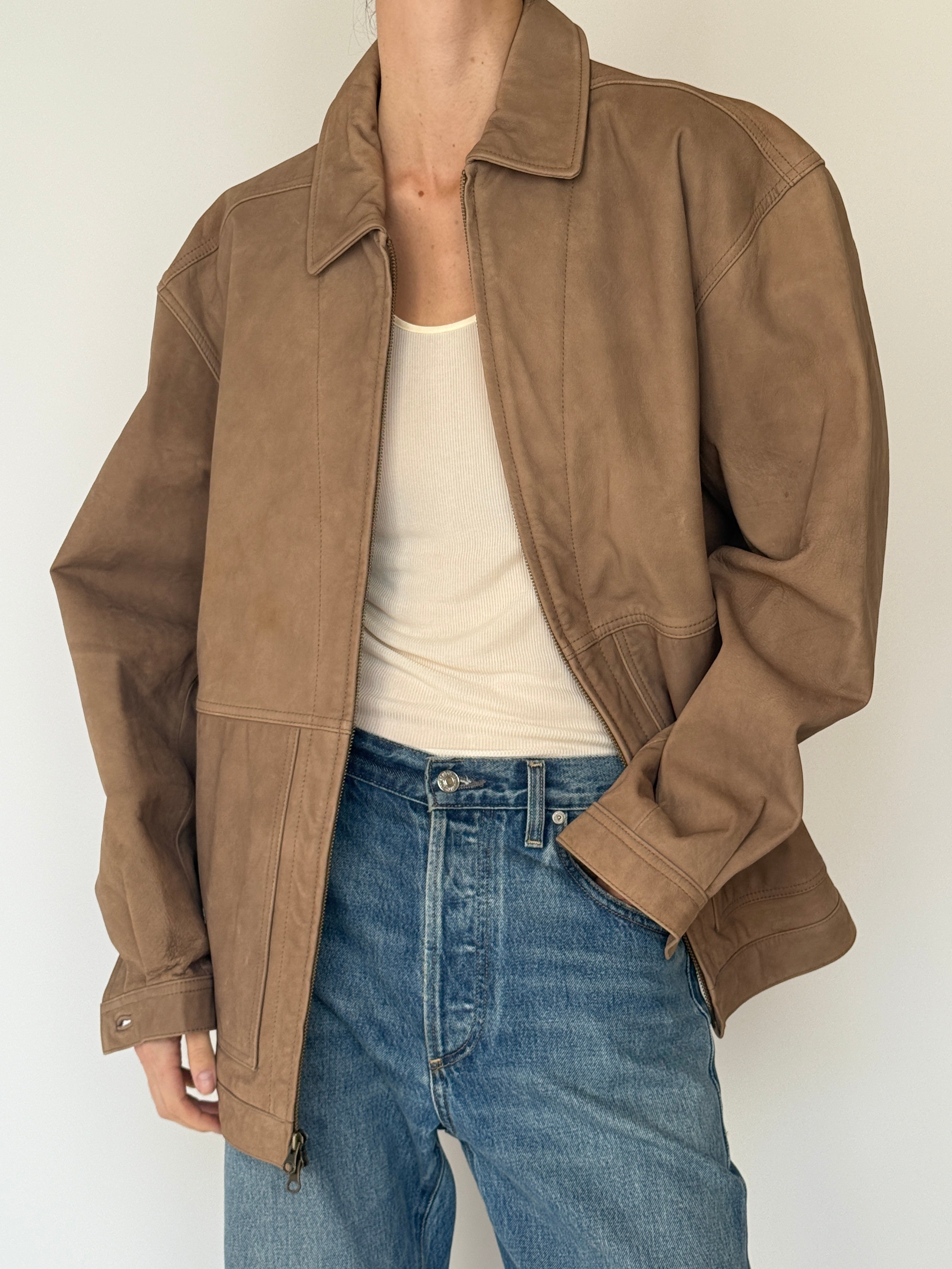 Vintage Bomber Leather Jacket Brown