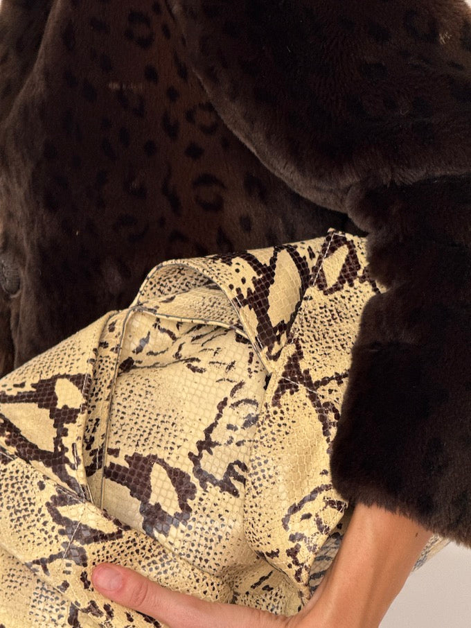 Vintage Cropped Animal Print Faux Fur Jacket