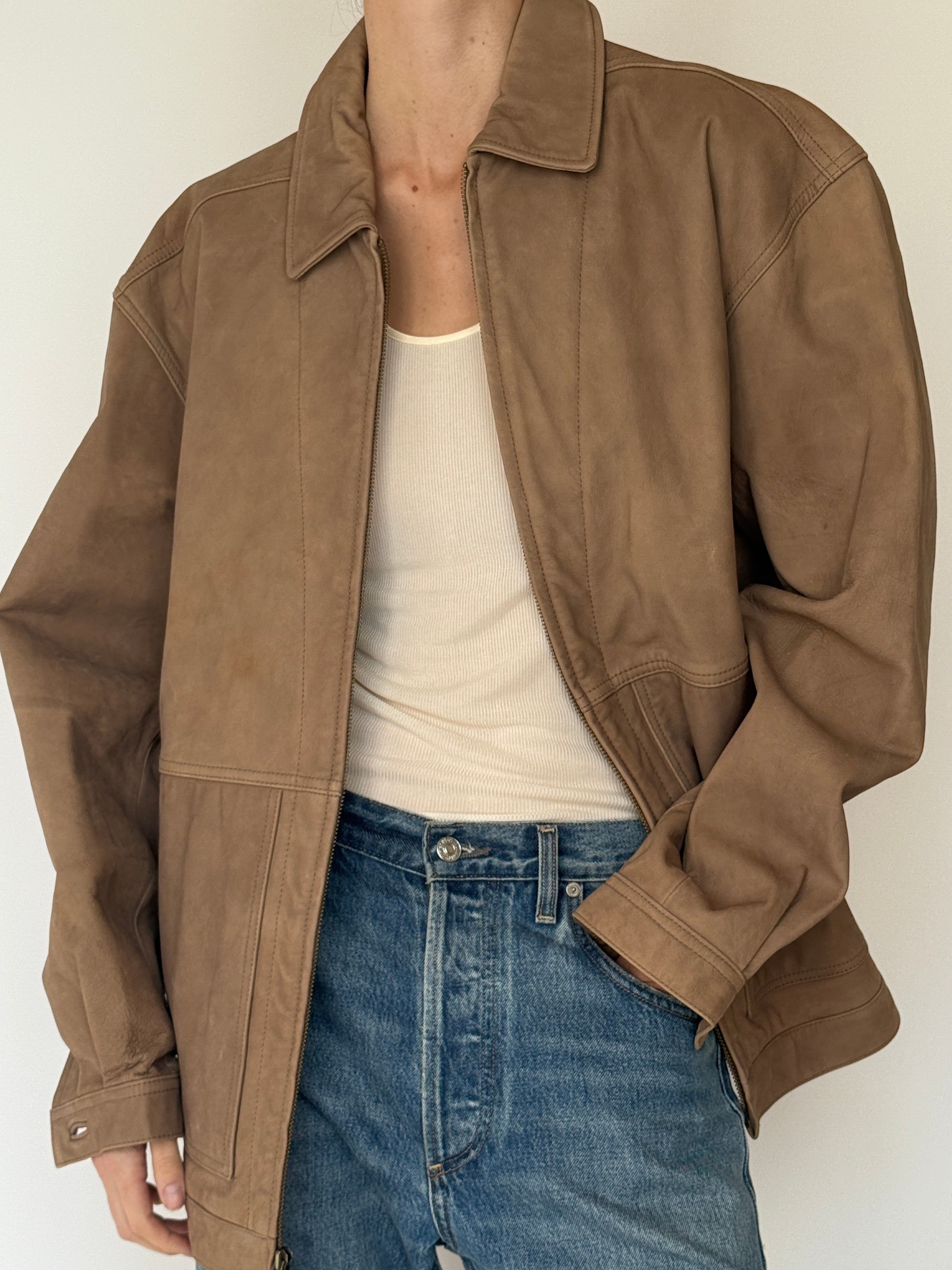 Vintage Bomber Leather Jacket Brown