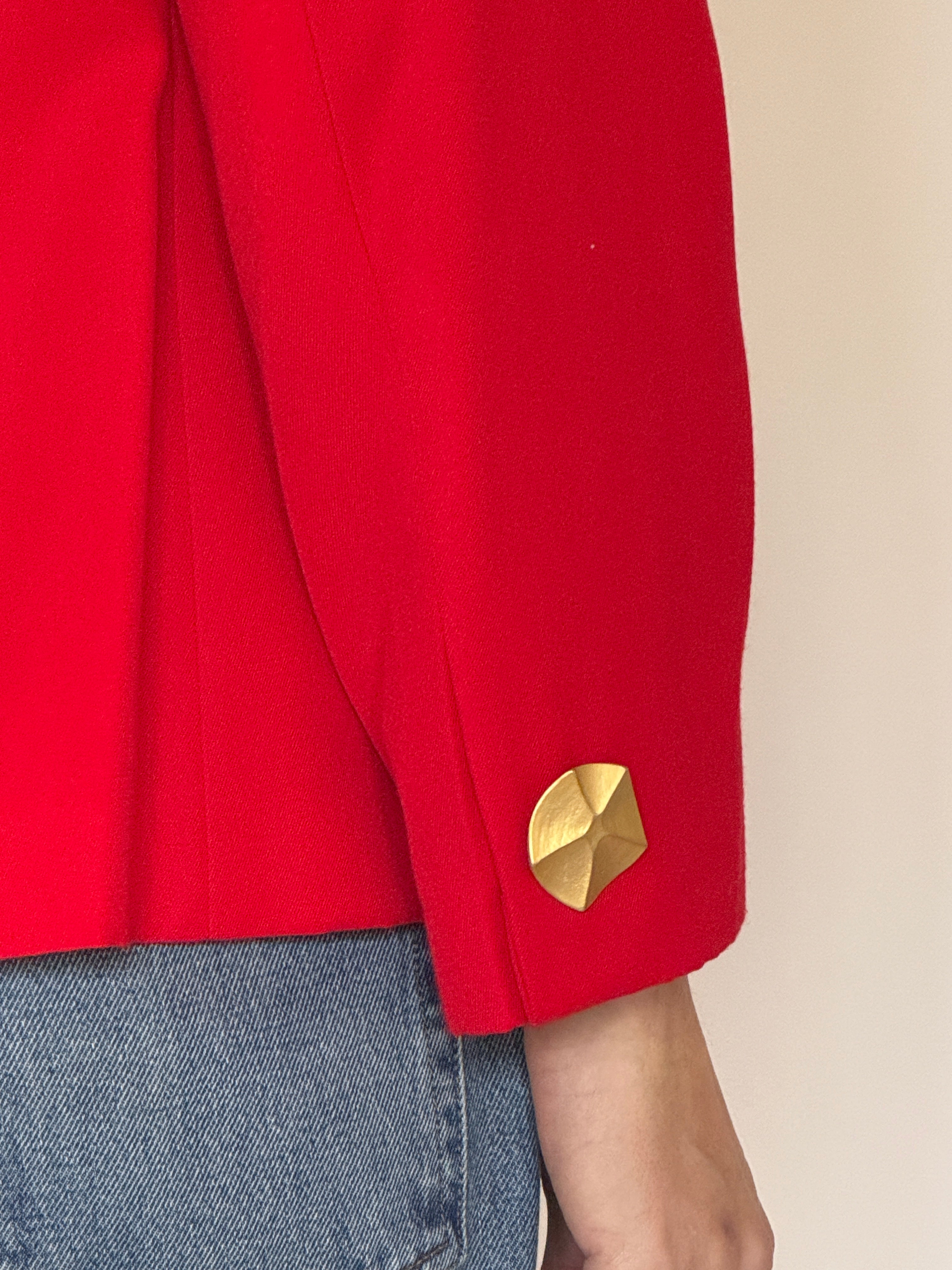 Vintage red structured blazer sleeve button detail