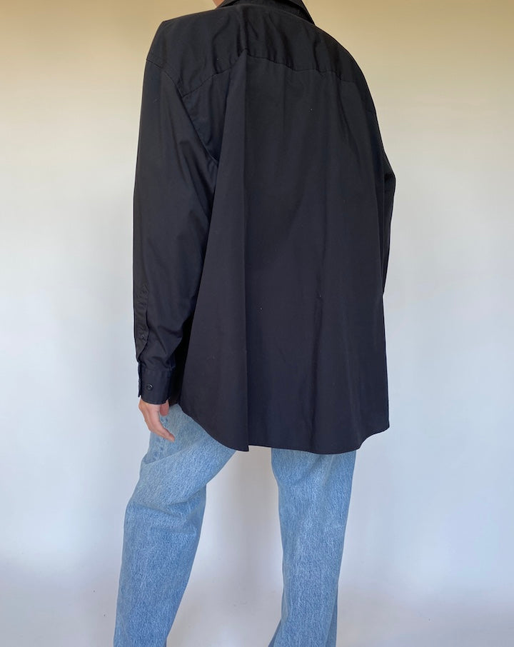 VINTAGE OVERSIZED BLACK BUTTON DOWN LONG SLEEVE SHIRT 3124