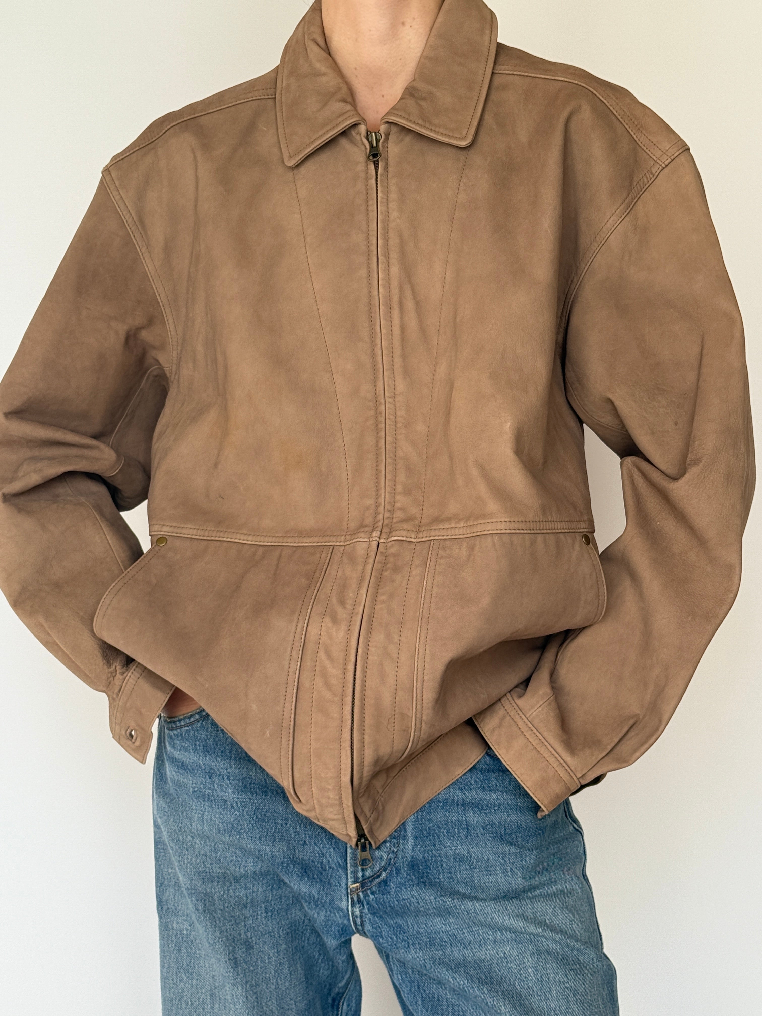Vintage Bomber Leather Jacket Brown