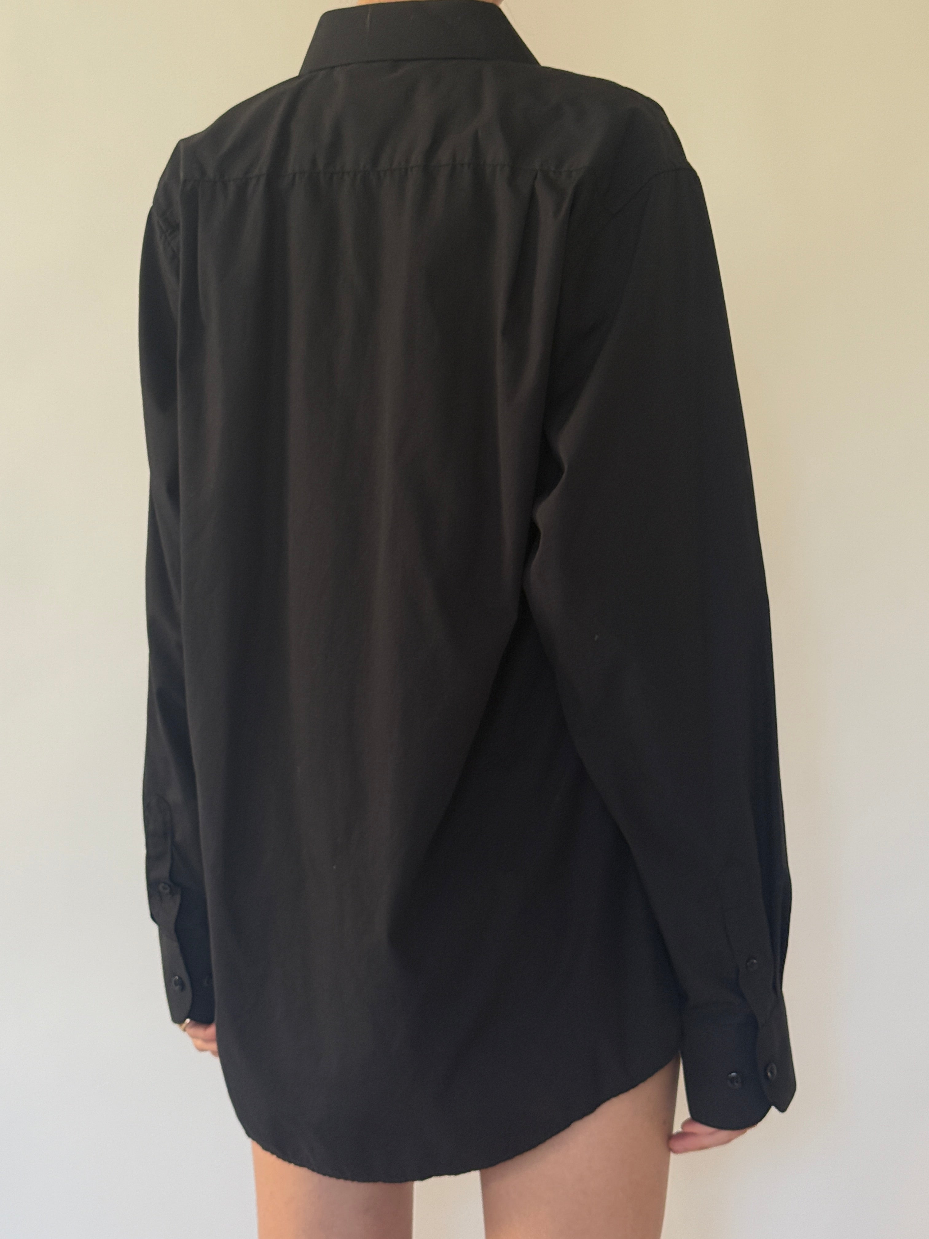 Vintage classic black button-up shirt back view