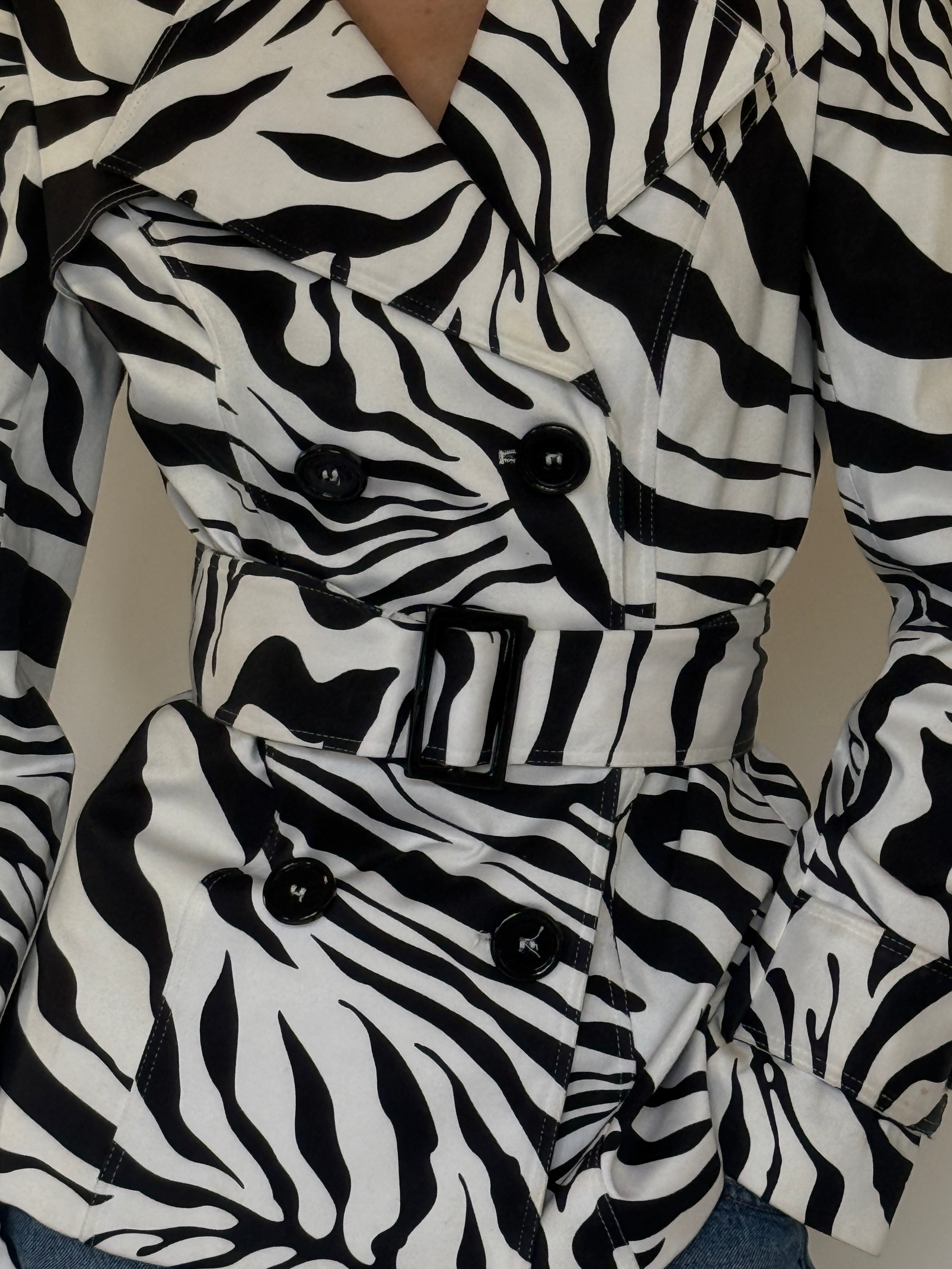 Vintage zebra print belted trench jacket belt detail