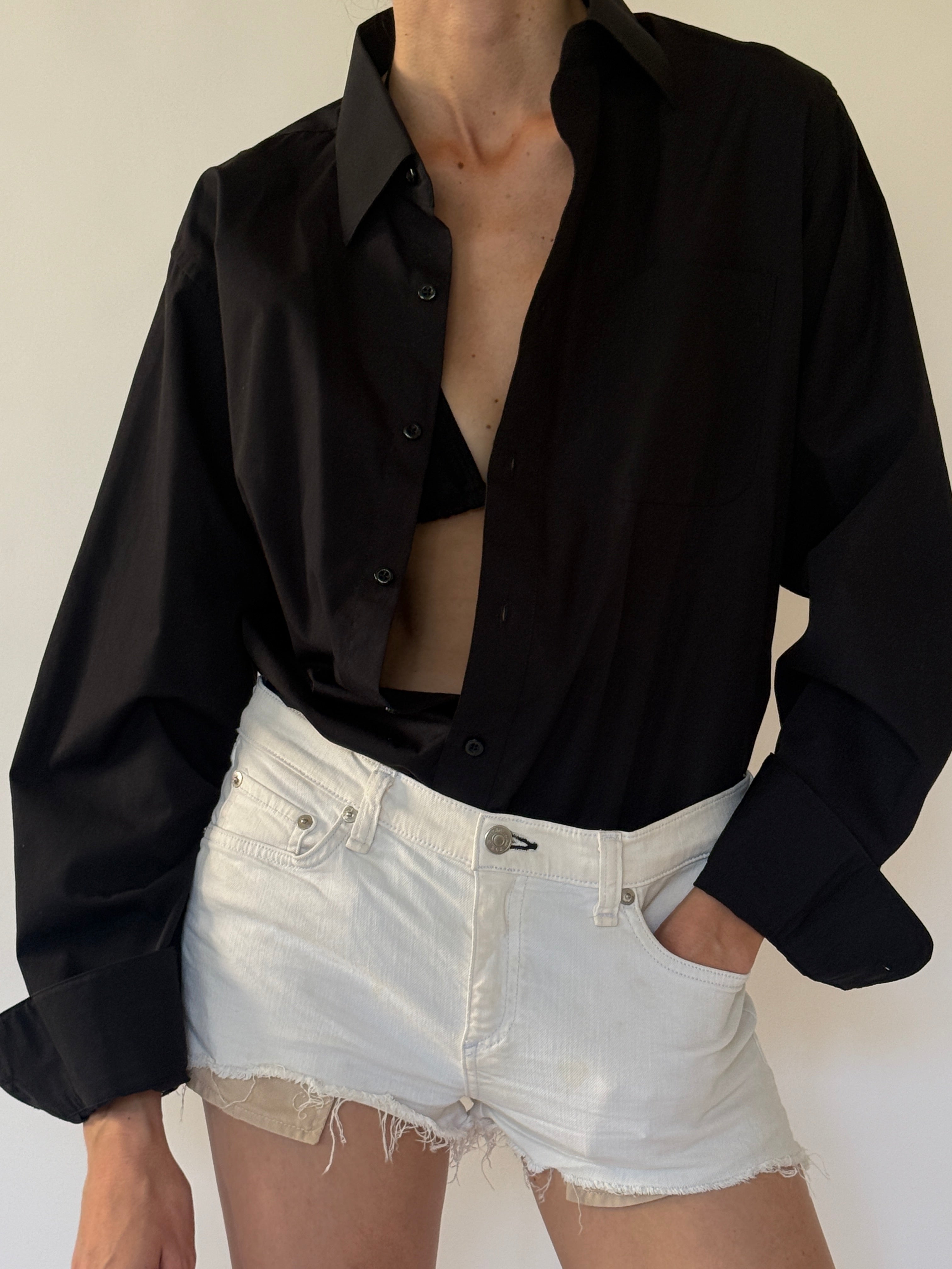 Vintage classic black button-up shirt front view