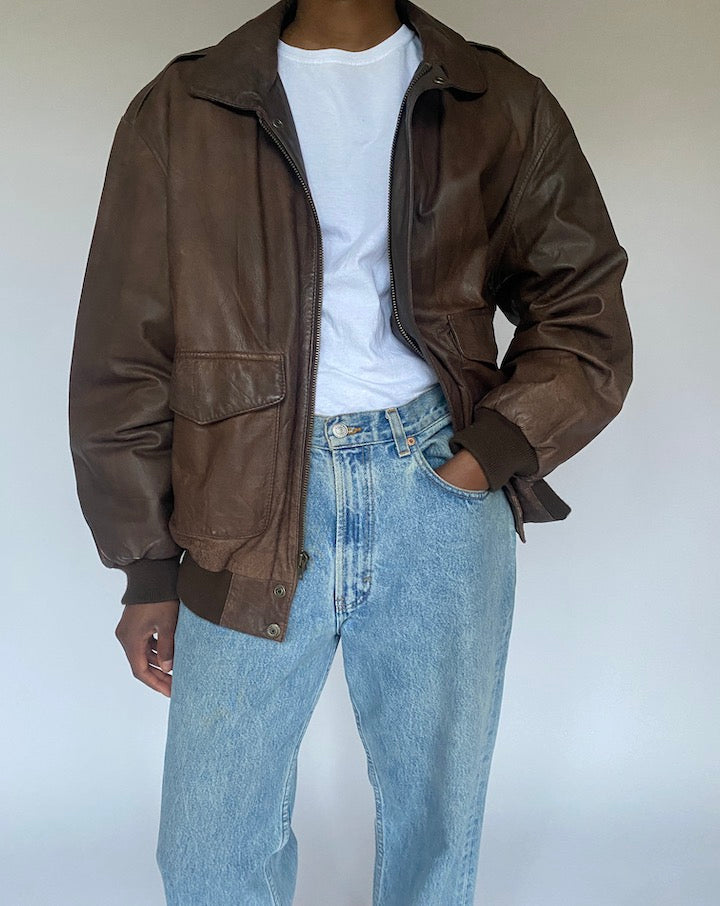VINTAGE BROWN OVERSIZED BOMBER LEATHER JACKET 4882