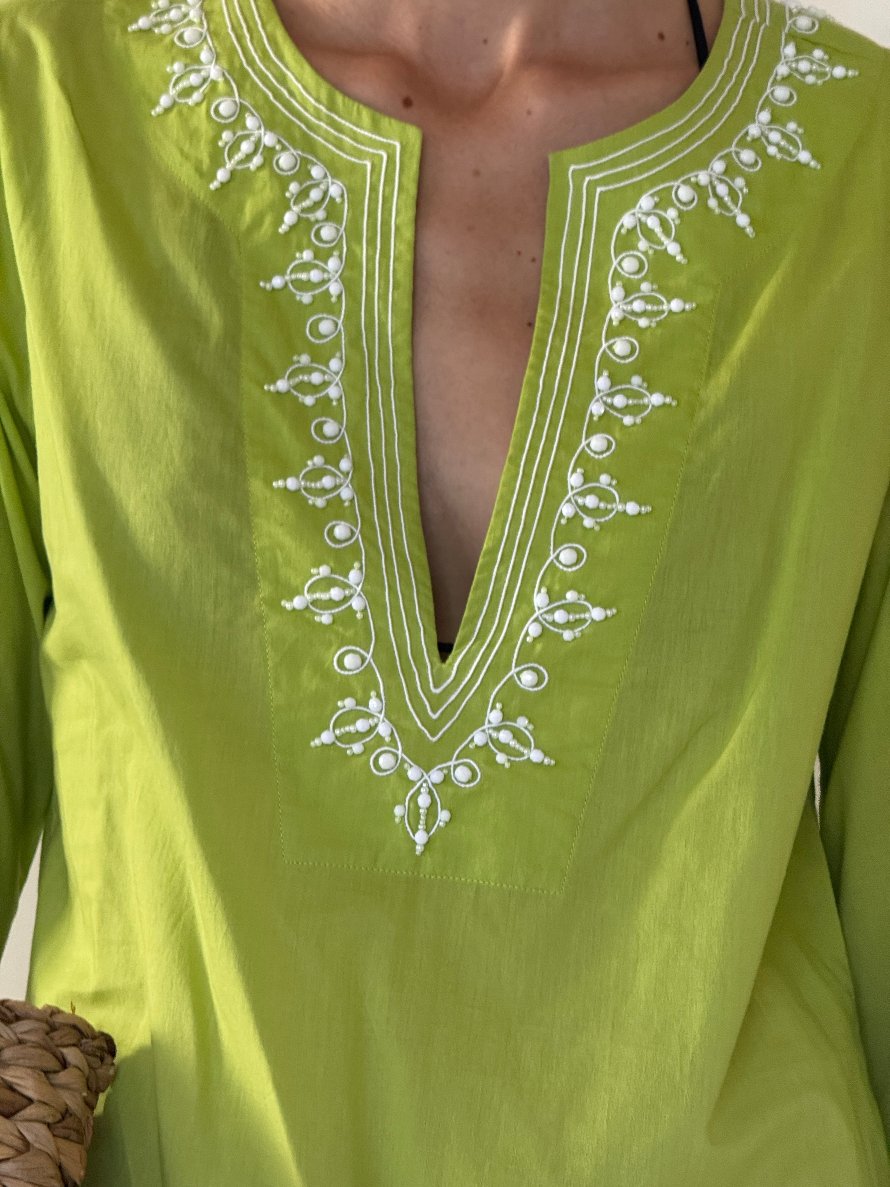 Vintage Michael Kors Swim lime green swim cover-up embroidered neckline detail