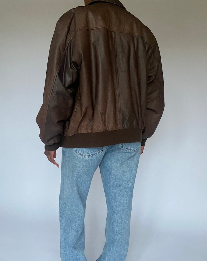 VINTAGE BROWN OVERSIZED BOMBER LEATHER JACKET 4882