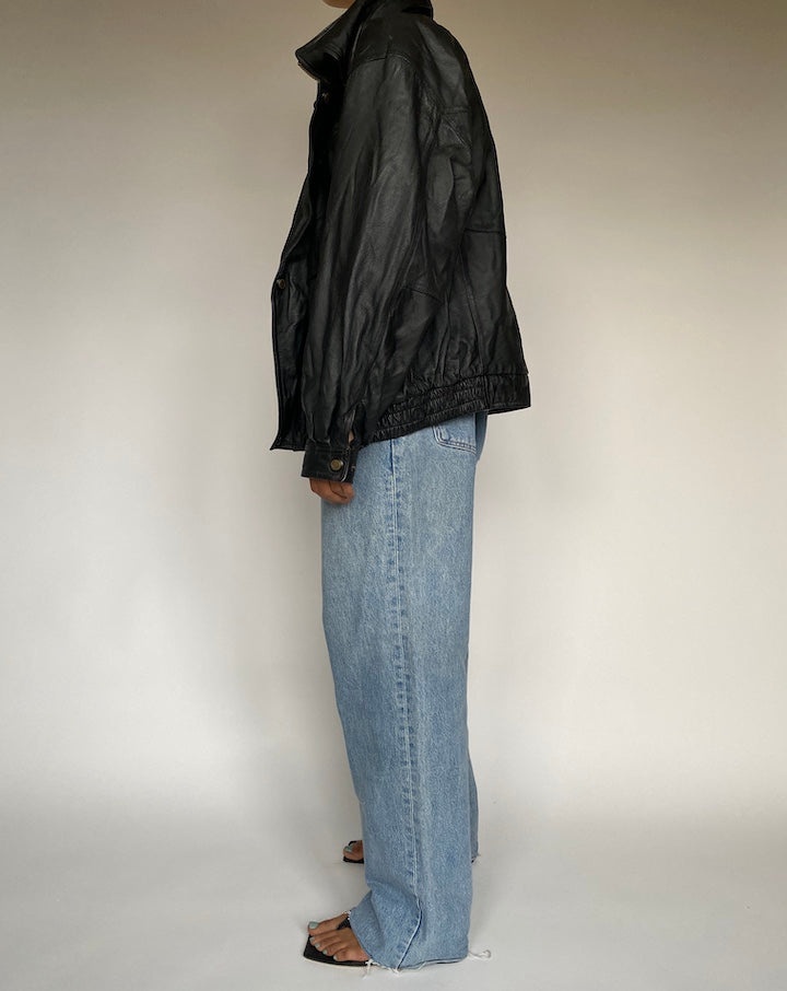 VINTAGE OVERSIZED BLACK LEATHER JACKET 2614