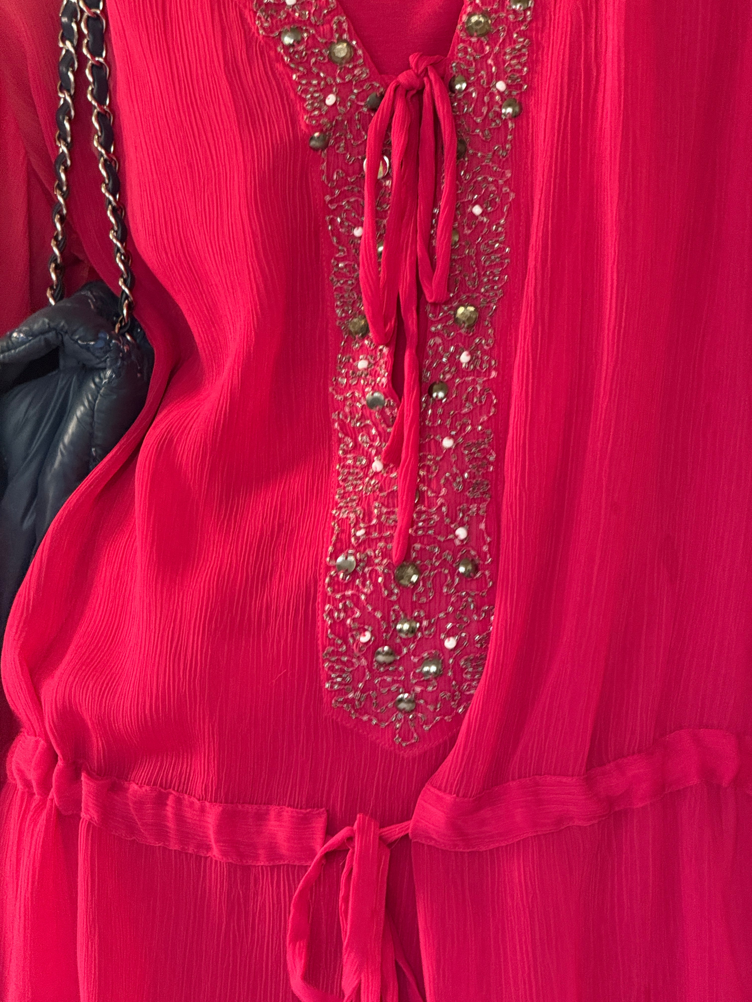 Vintage pink embellished swim cover-up front detail
