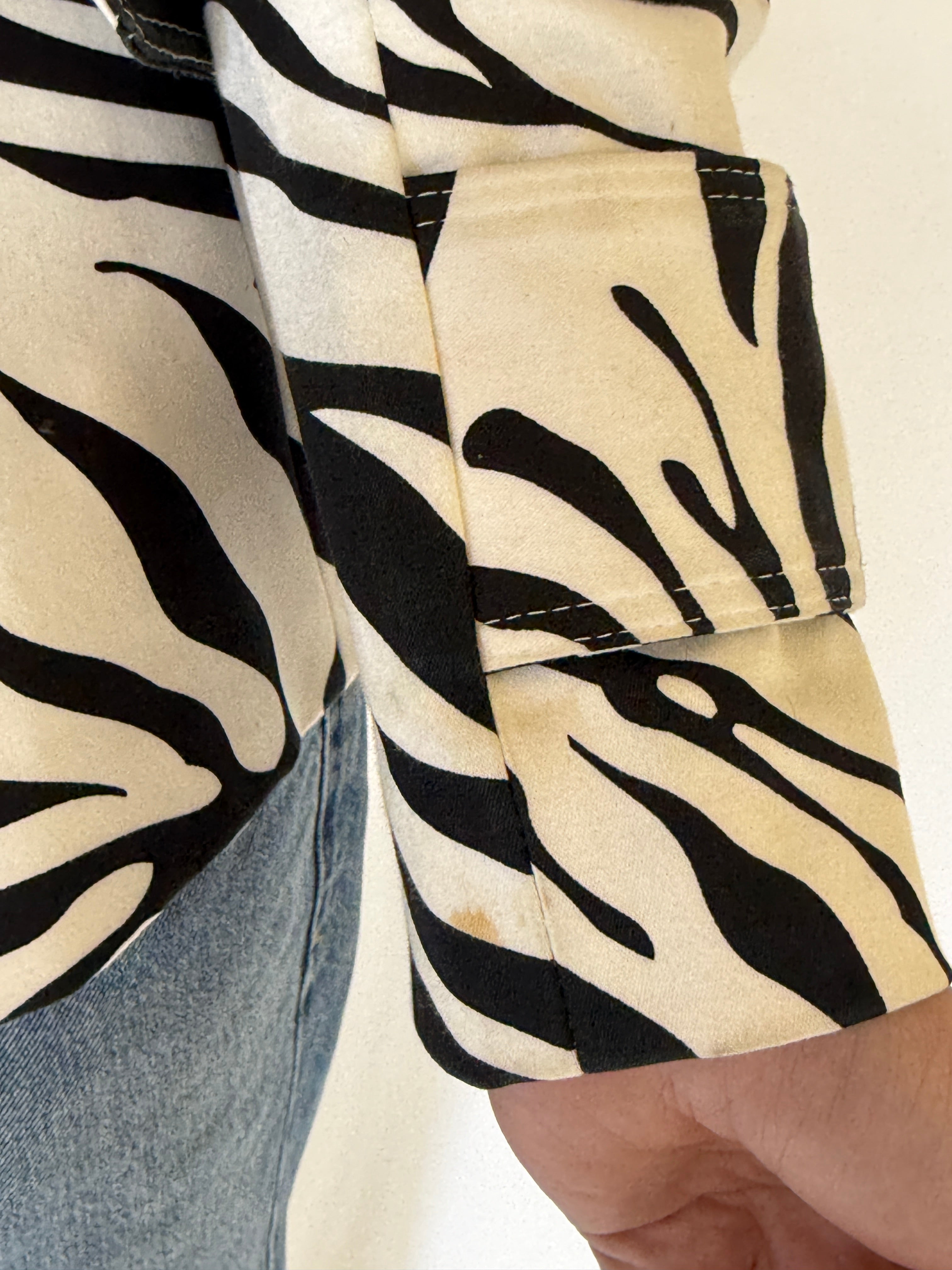 Vintage Zebra Print Belted Trench Jacket Black White 7666