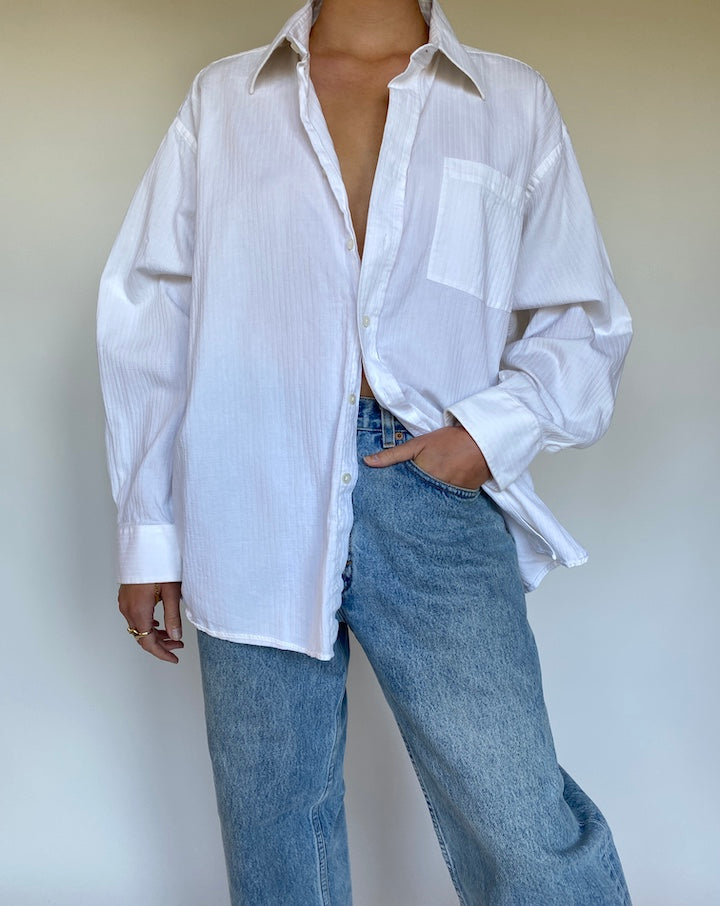 VINTAGE OVERSIZED WHITE STRIPED COTTON SHIRT 3128