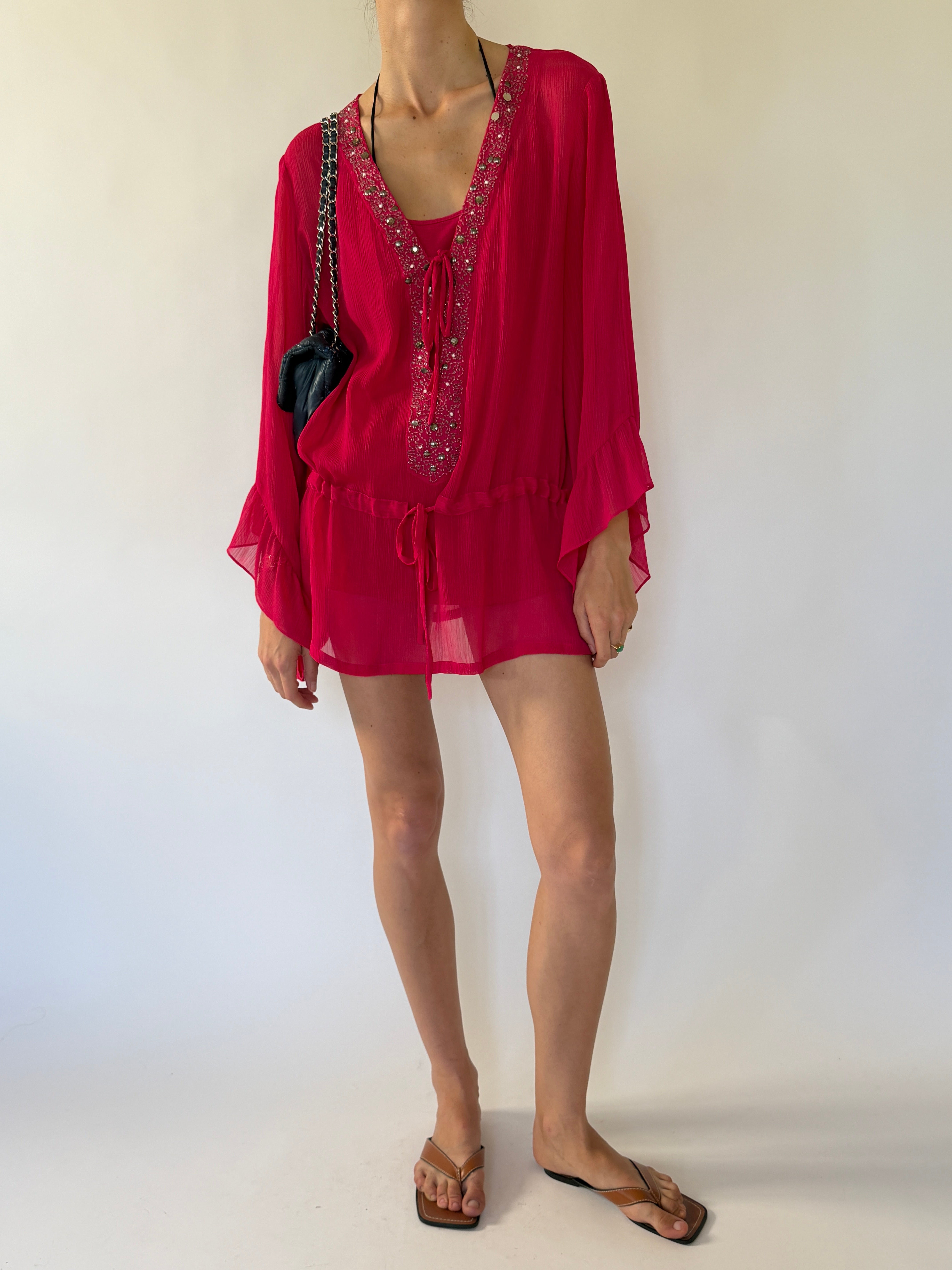 Vintage pink embellished swim cover-up front view
