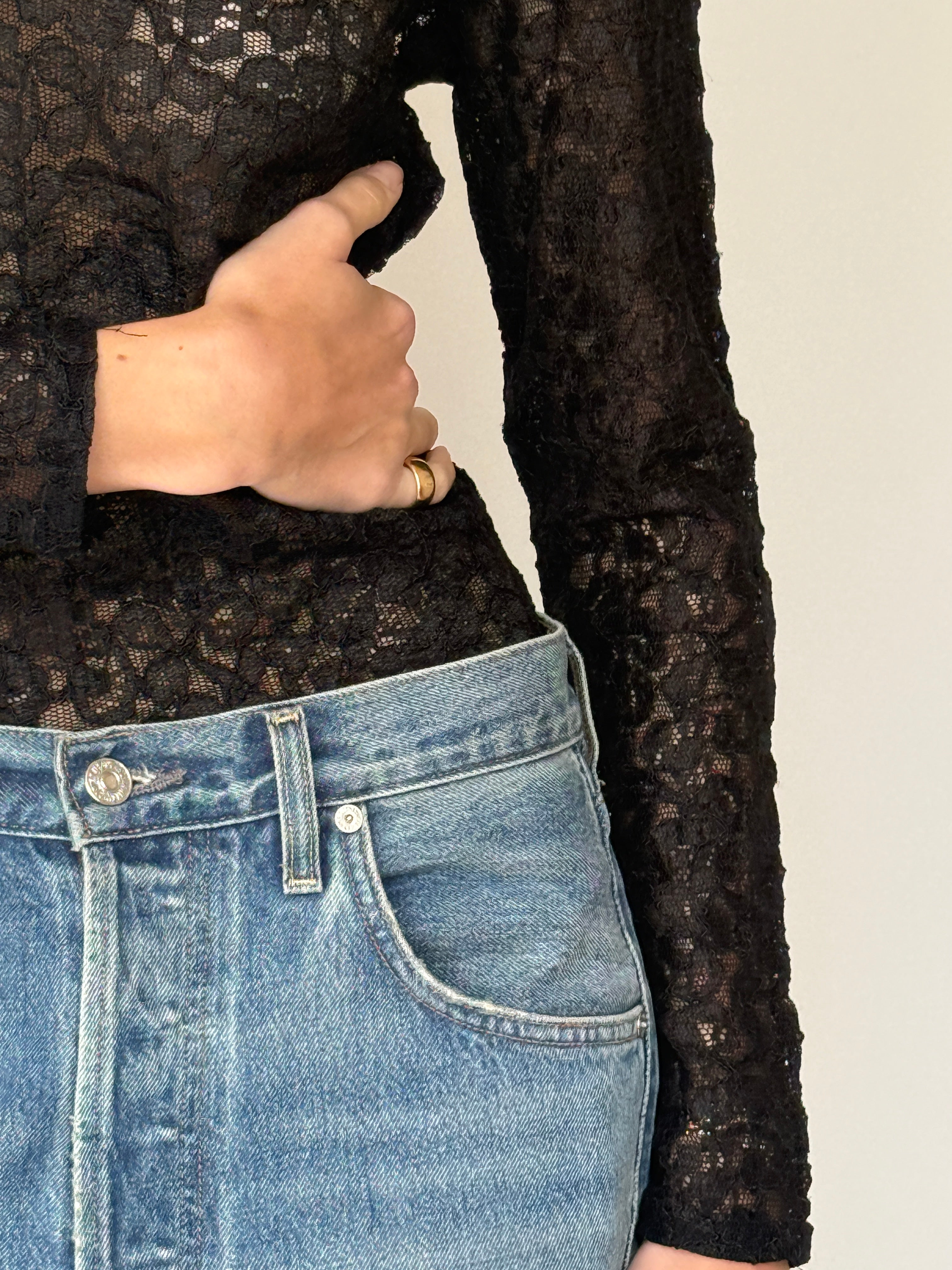 Vintage Lace Long Sleeve Top Black 7047