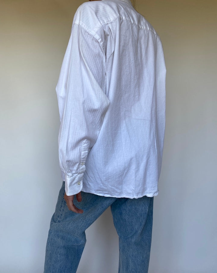 VINTAGE OVERSIZED WHITE STRIPED COTTON SHIRT 3128