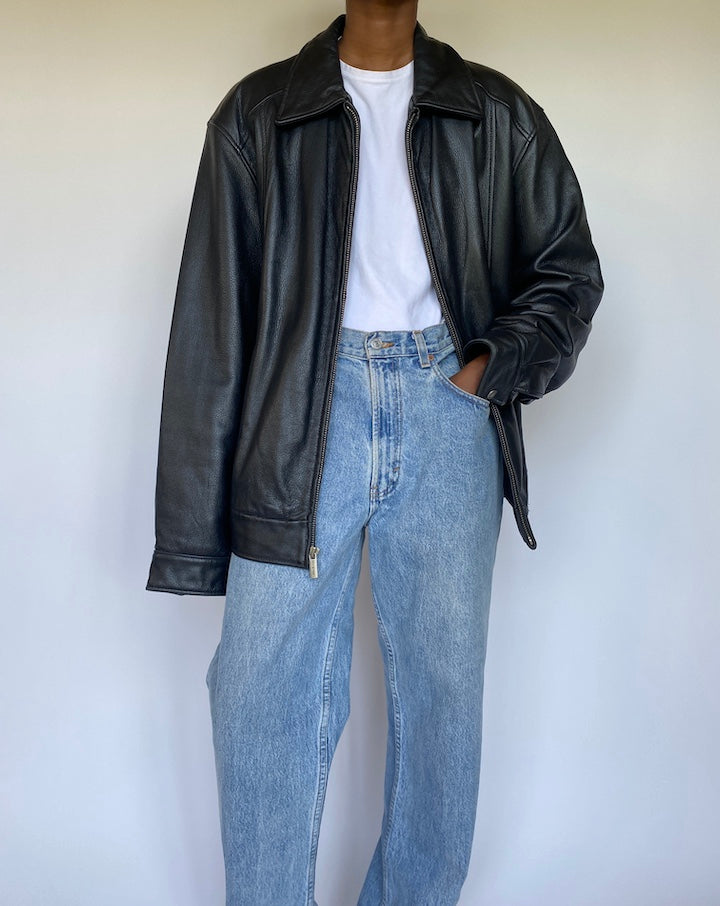VINTAGE OVERSIZED BLACK LEATHER JACKET 3584