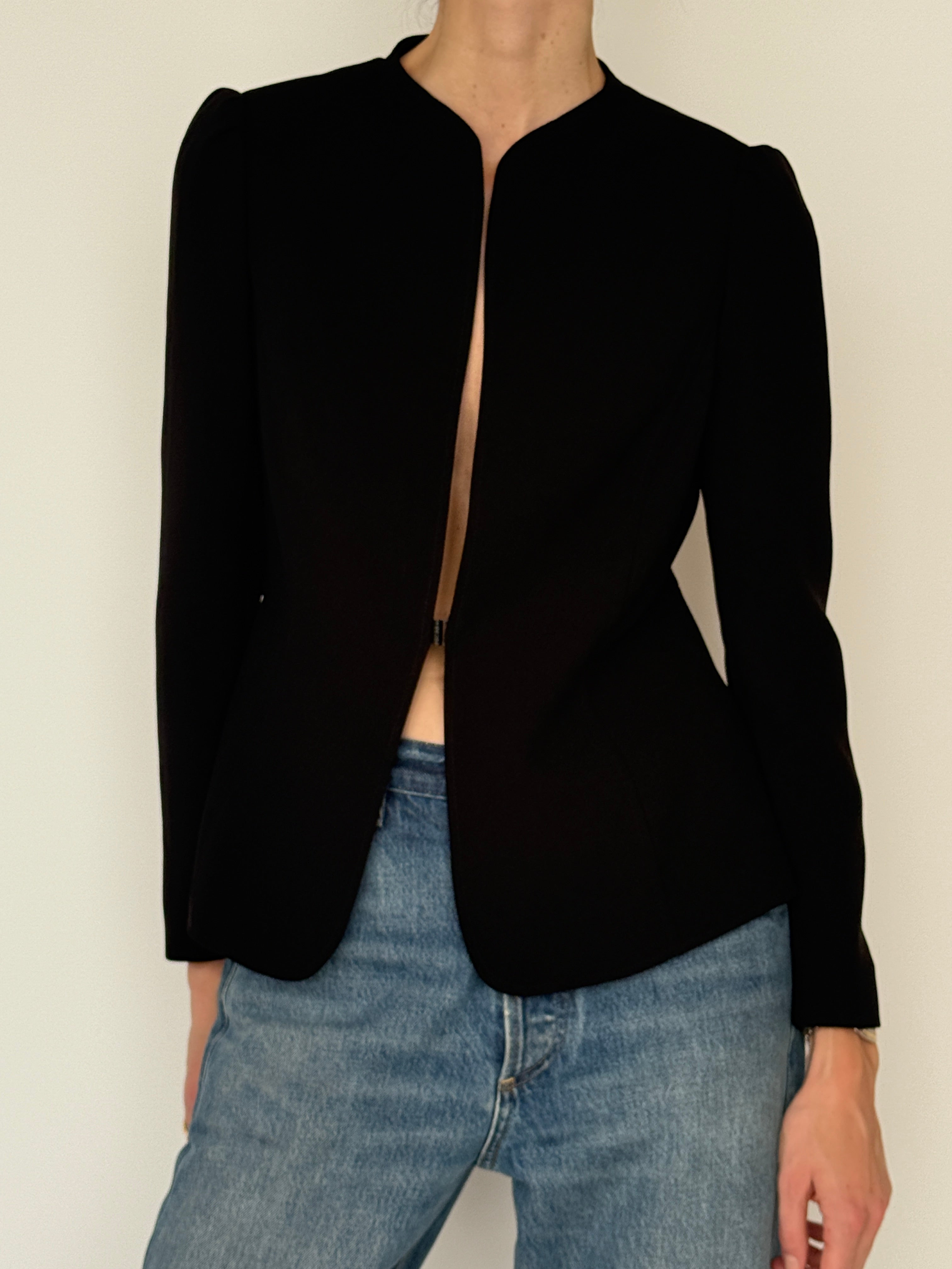 Vintage black blazer shoulder structure detail