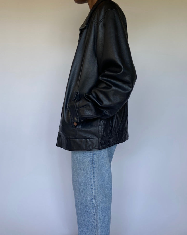 VINTAGE OVERSIZED BLACK LEATHER JACKET 3584