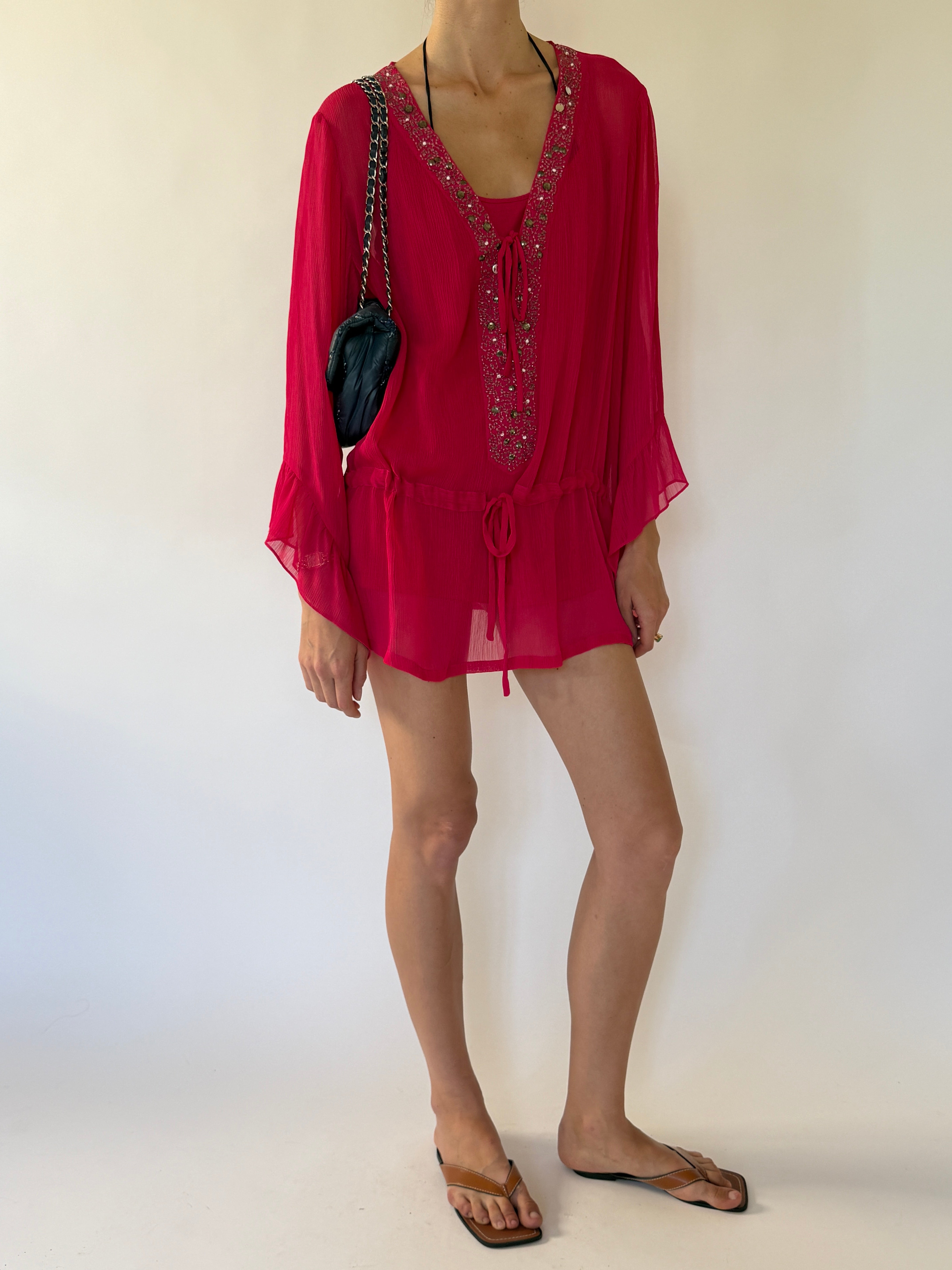 Vintage pink embellished swim cover-up front view