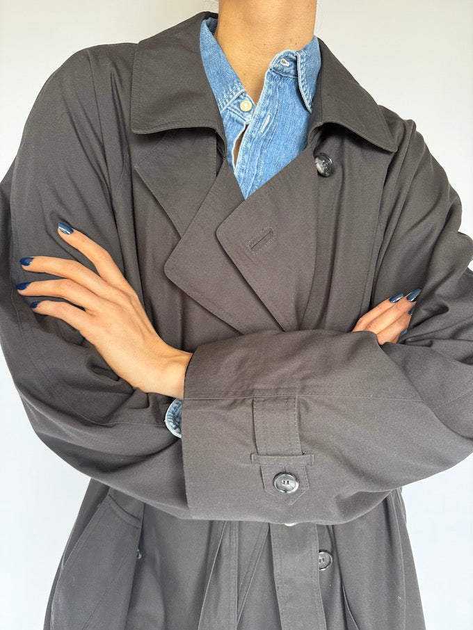 VINTAGE OVERSIZED TRENCH COAT CHARCOAL 5892