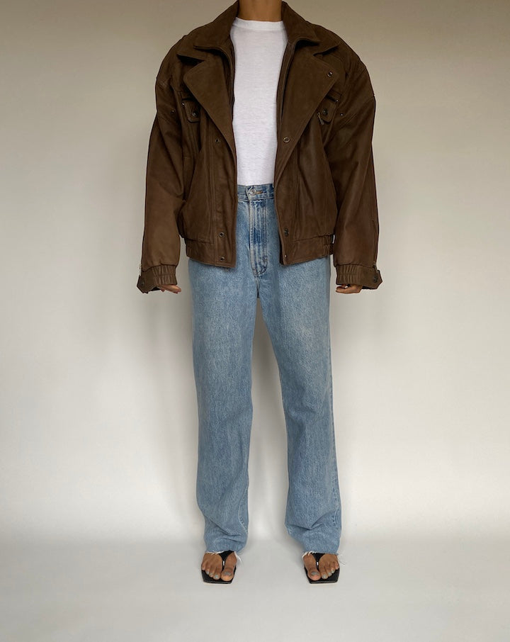 VINTAGE BROWN OVERSIZED LEATHER JACKET 2616