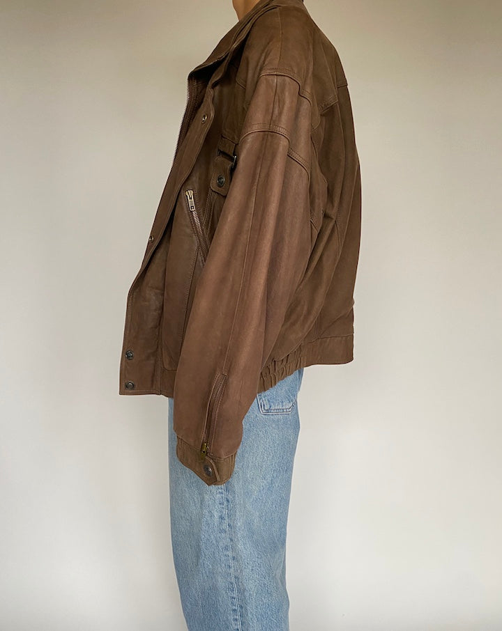 VINTAGE BROWN OVERSIZED LEATHER JACKET 2616