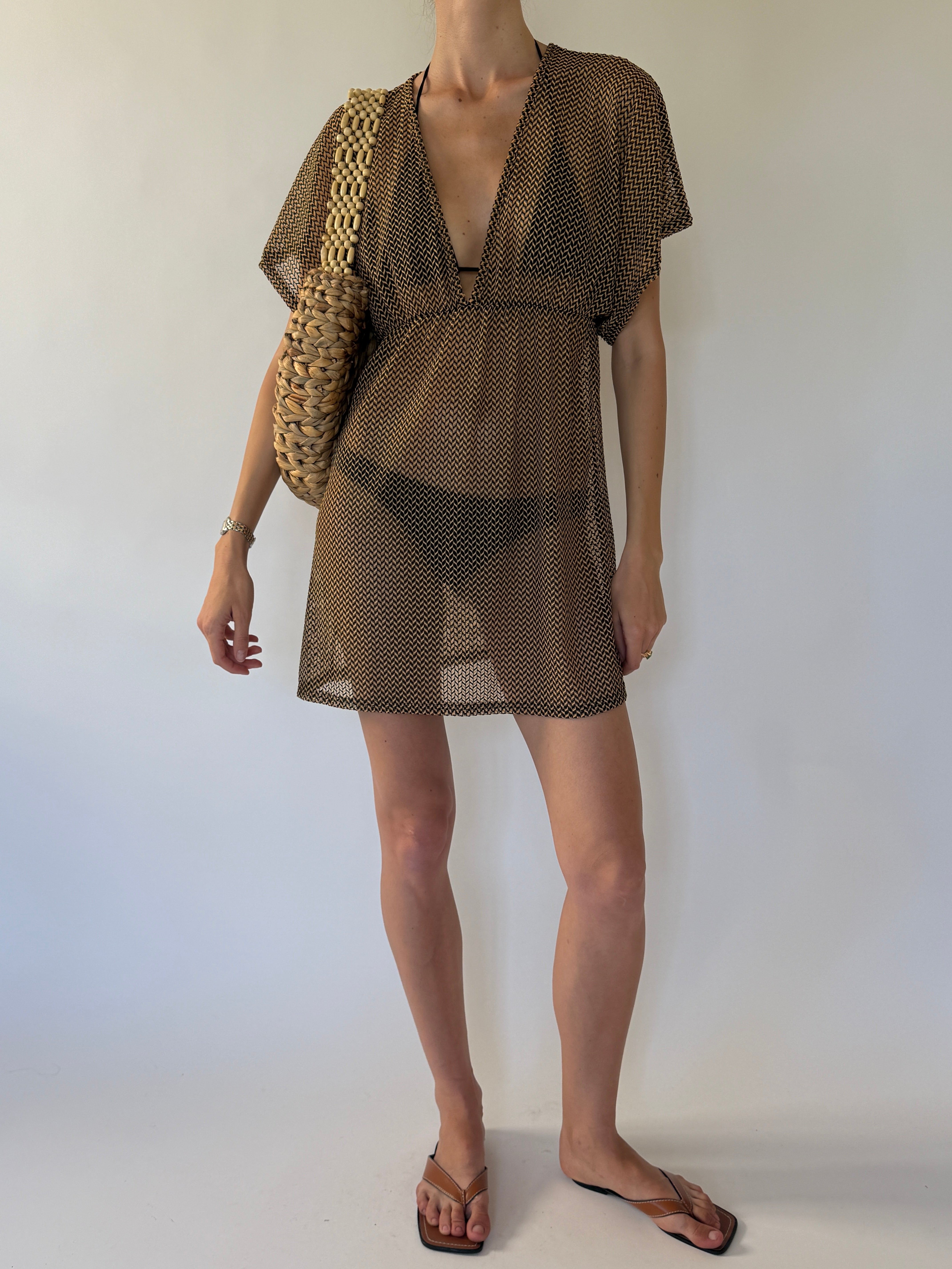 Vintage woven-print swim cover-up angled front view