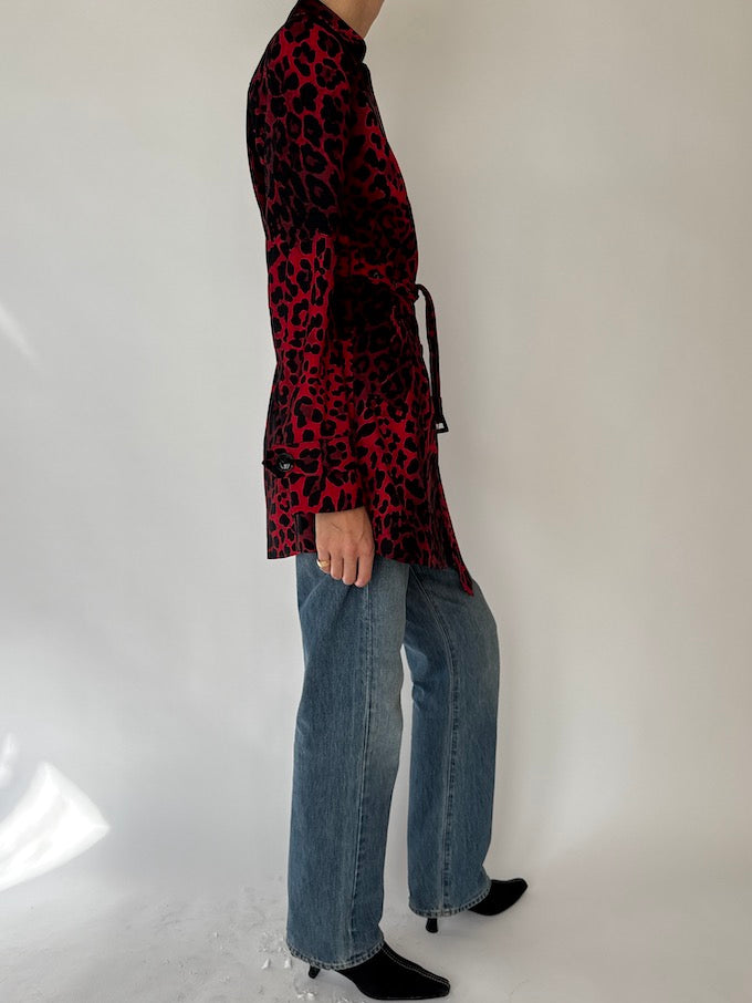 Vintage Leopard Short Trench Coat Red 6479