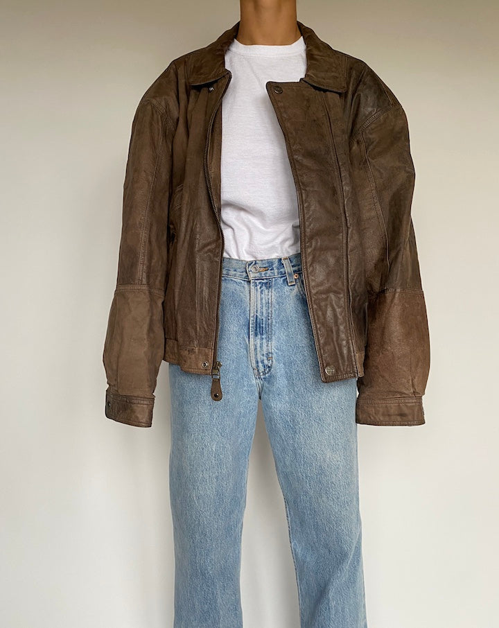 VINTAGE BROWN OVERSIZED LEATHER JACKET 2618