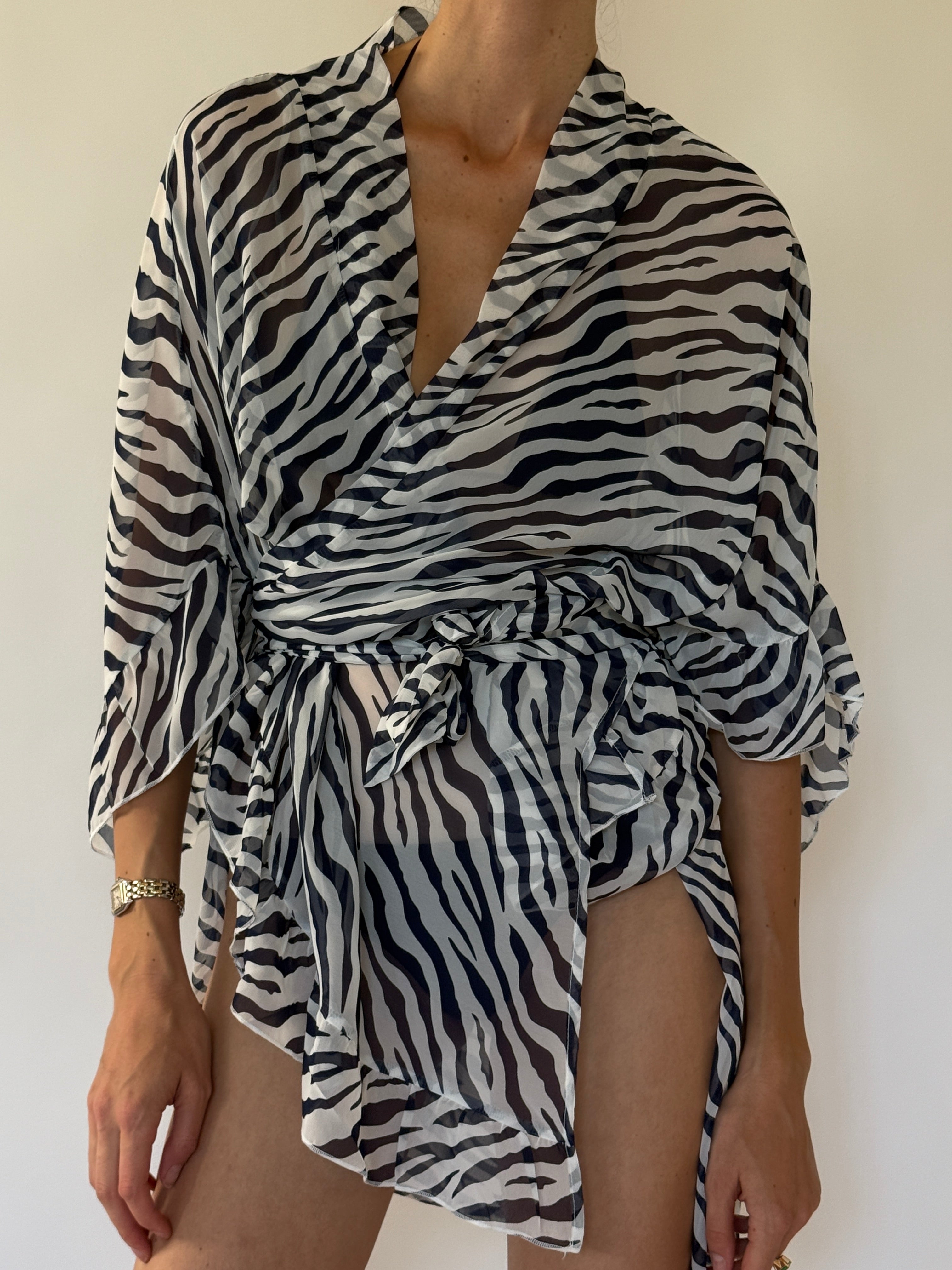 Vintage zebra print swim cover-up front view